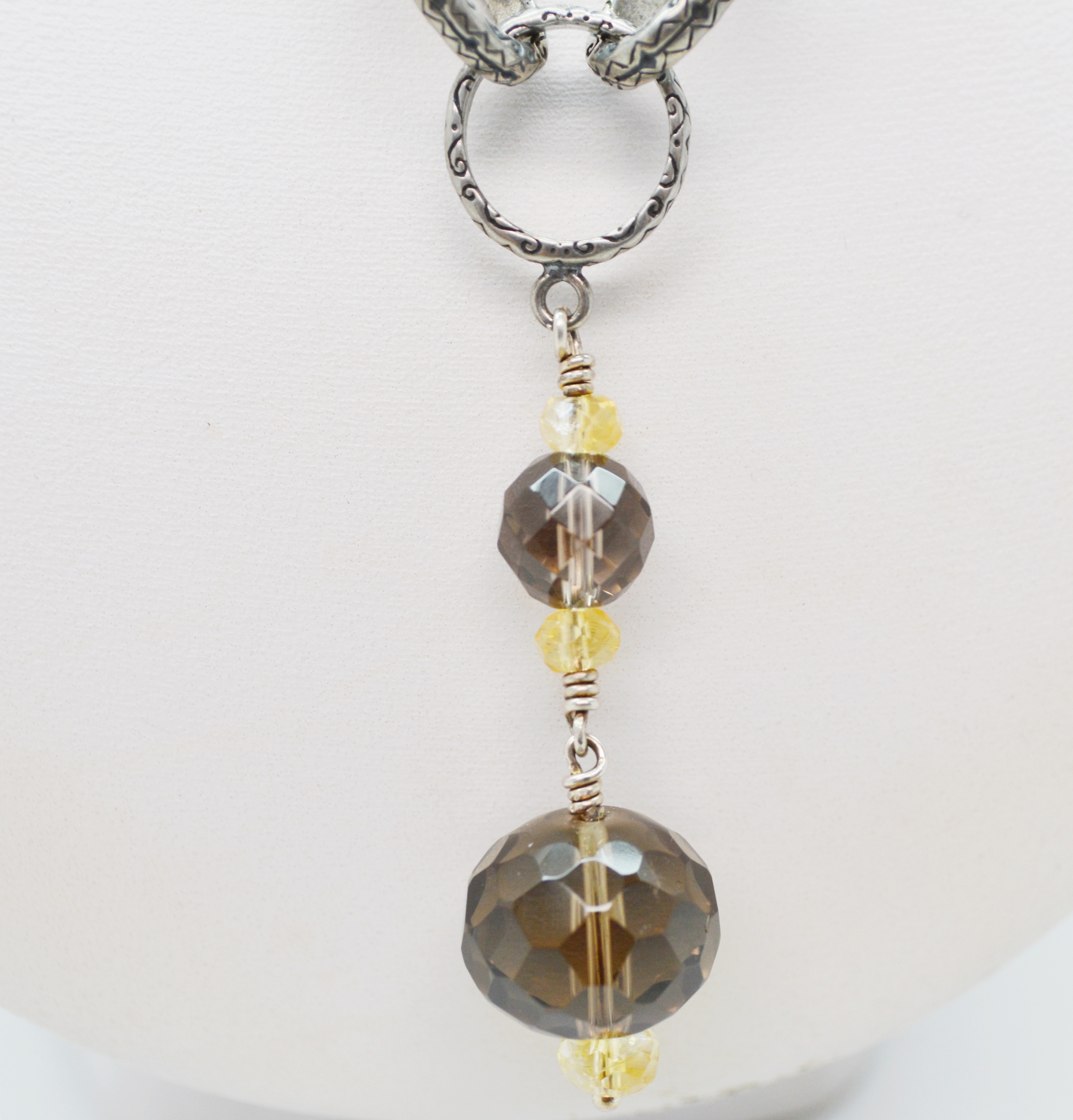 Sterling Silver Smoky Quartz and Citrine Necklace