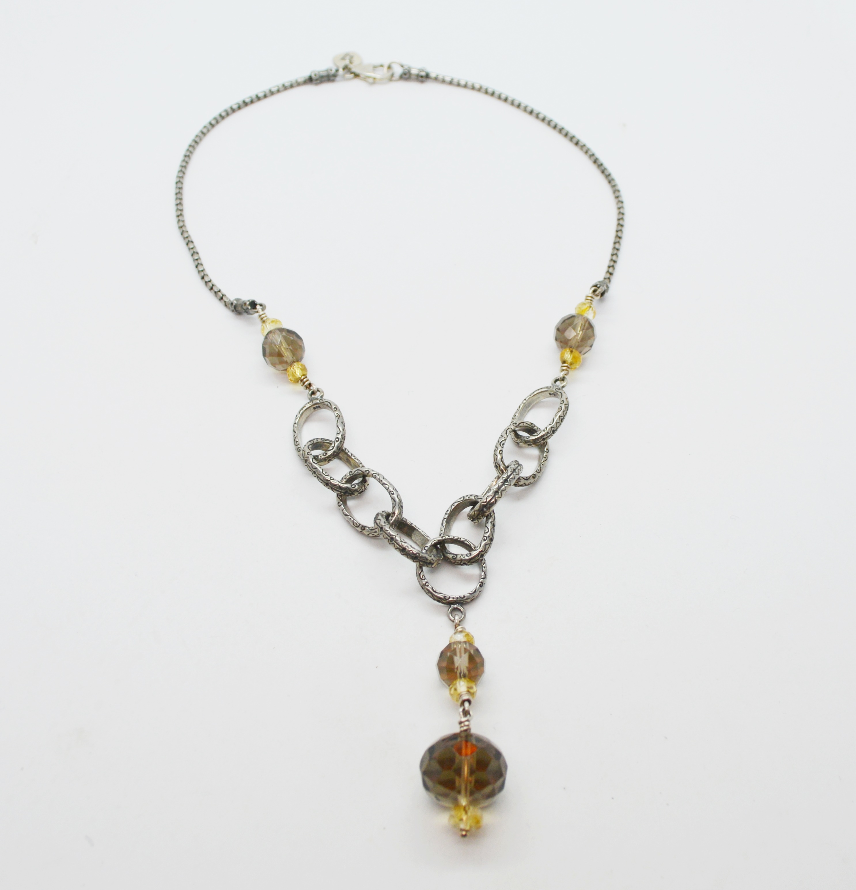 Sterling Silver Smoky Quartz and Citrine Necklace