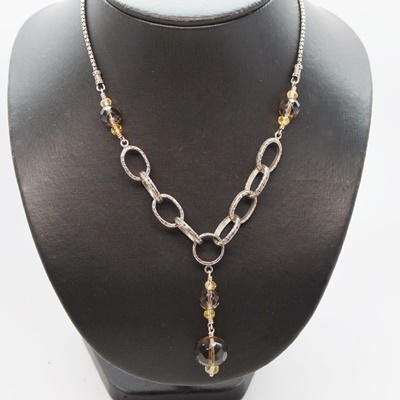 Sterling Silver Smoky Quartz and Citrine Necklace