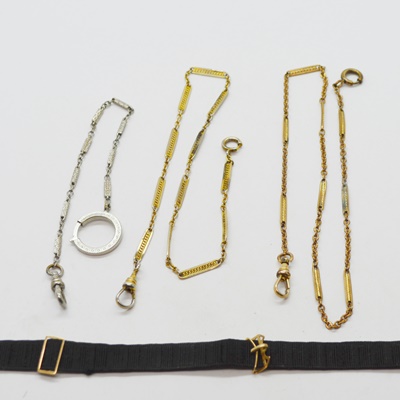 Three Pocket Watch Chains and a Victorian Watch Band
