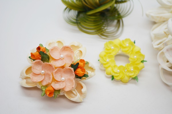 Two Vintage Handmade Shell Brooches, Wire Brooch and Shell Bracelet