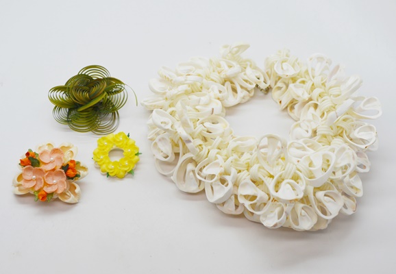 Two Vintage Handmade Shell Brooches, Wire Brooch and Shell Bracelet