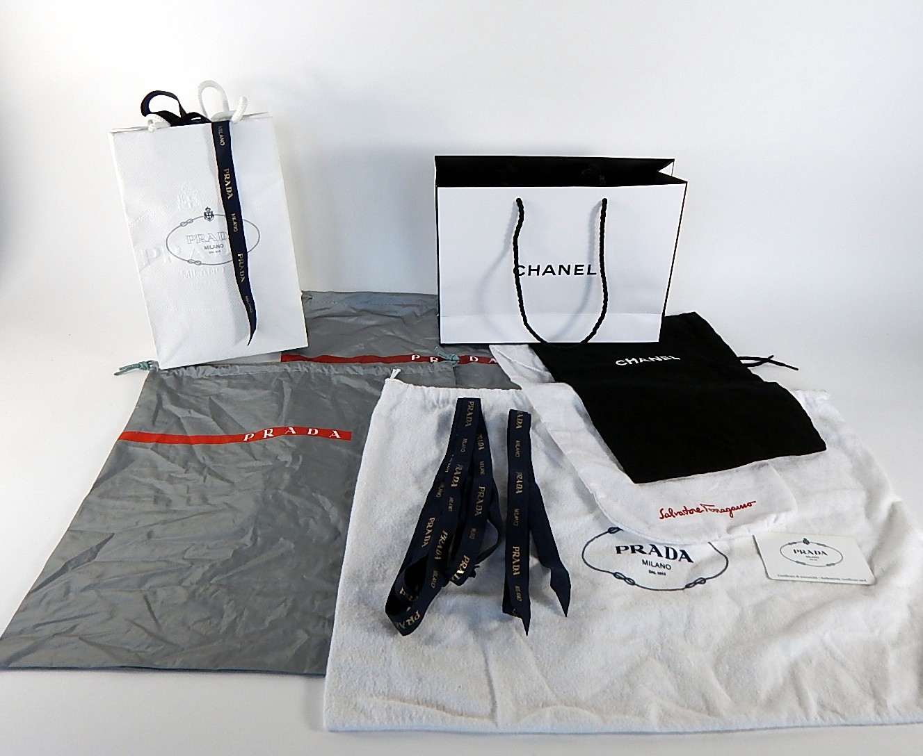 Prada, Chanel and Ferragamo Dust Bags and Packaging