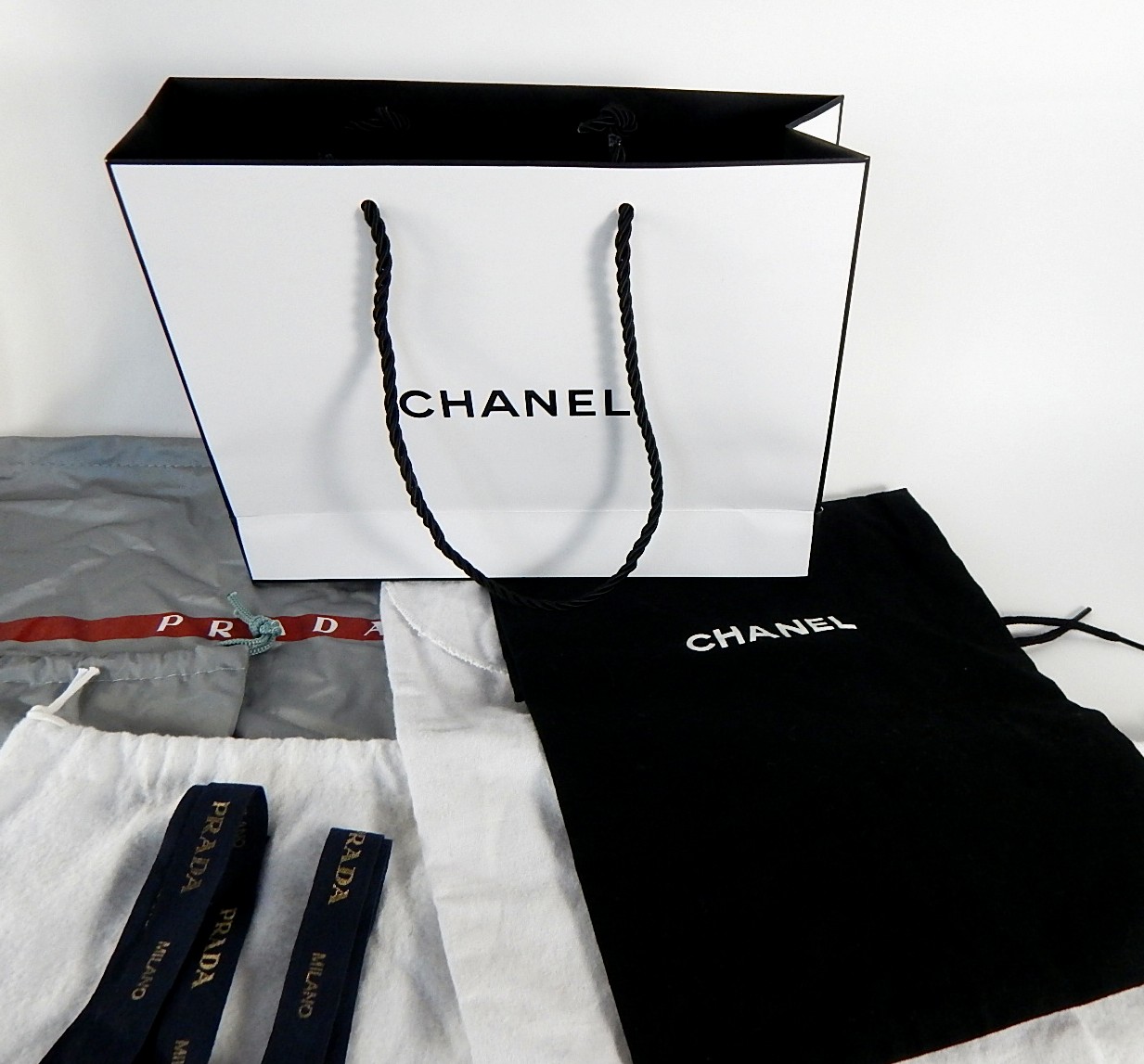 Prada, Chanel and Ferragamo Dust Bags and Packaging