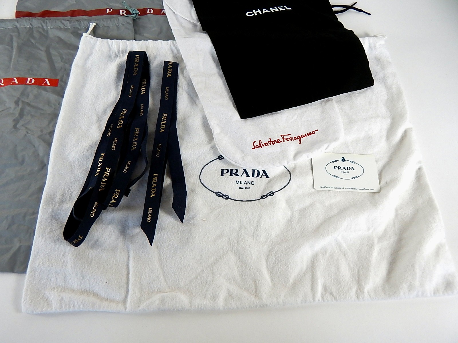 Prada, Chanel and Ferragamo Dust Bags and Packaging