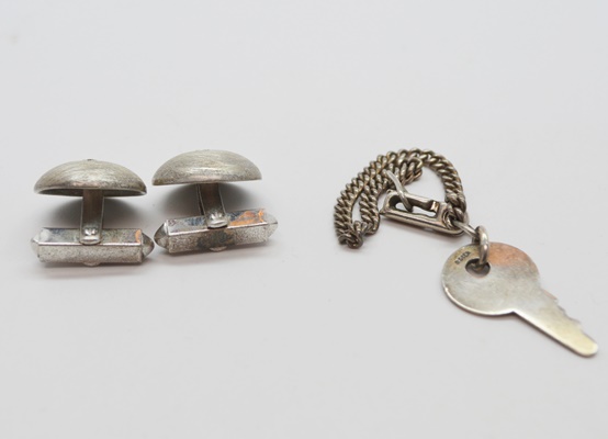 Sterling Silver Faux Diamond Cufflinks, Bass Clip and Other Sterling