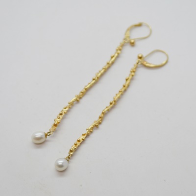 14K Yellow Gold Freshwater Pearl Drop Pierced Earrings