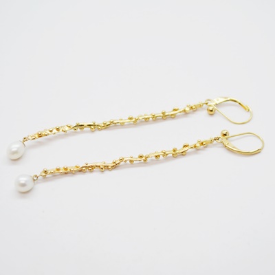 14K Yellow Gold Freshwater Pearl Drop Pierced Earrings