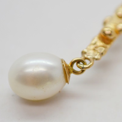 14K Yellow Gold Freshwater Pearl Drop Pierced Earrings