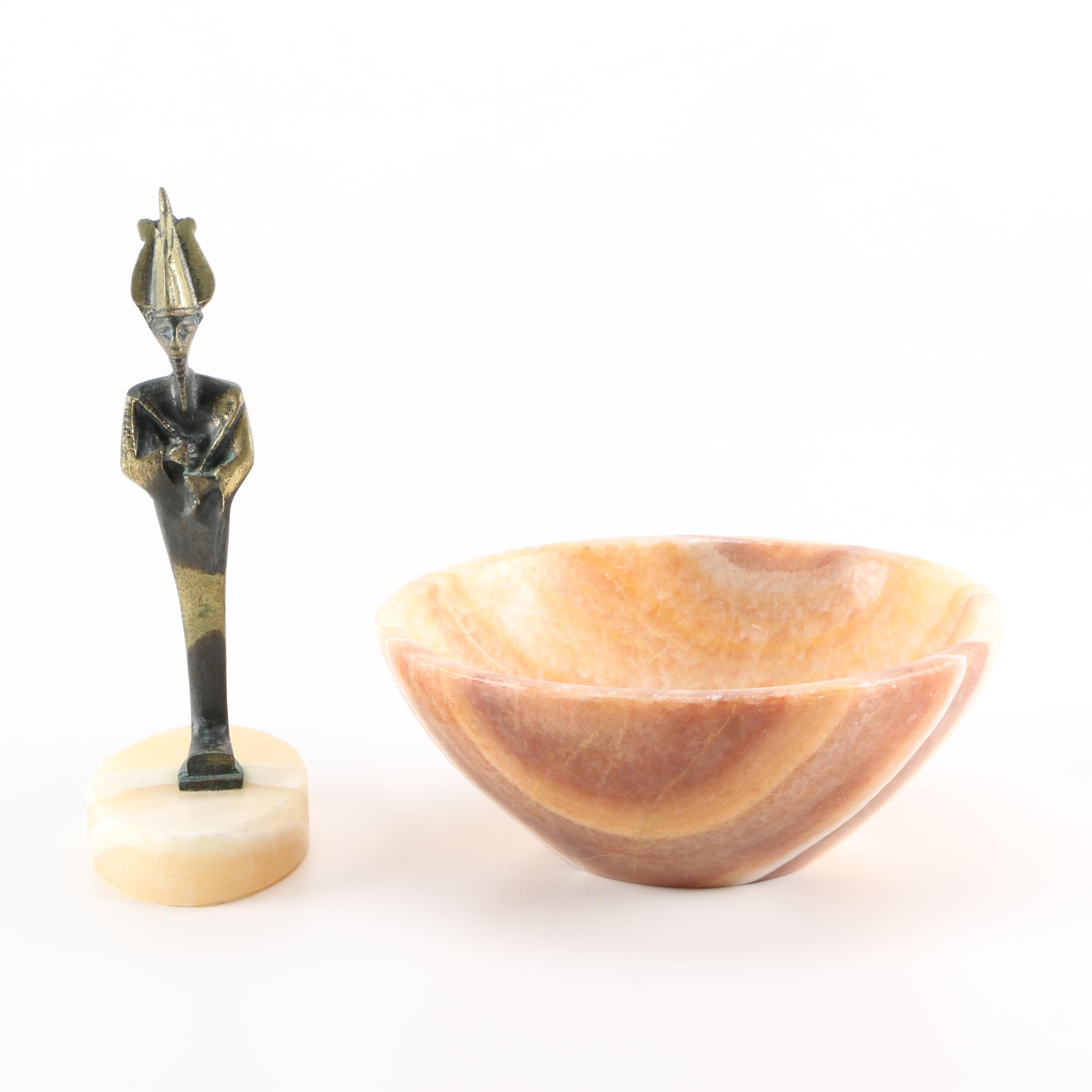 Alabaster Bowl and Figurine