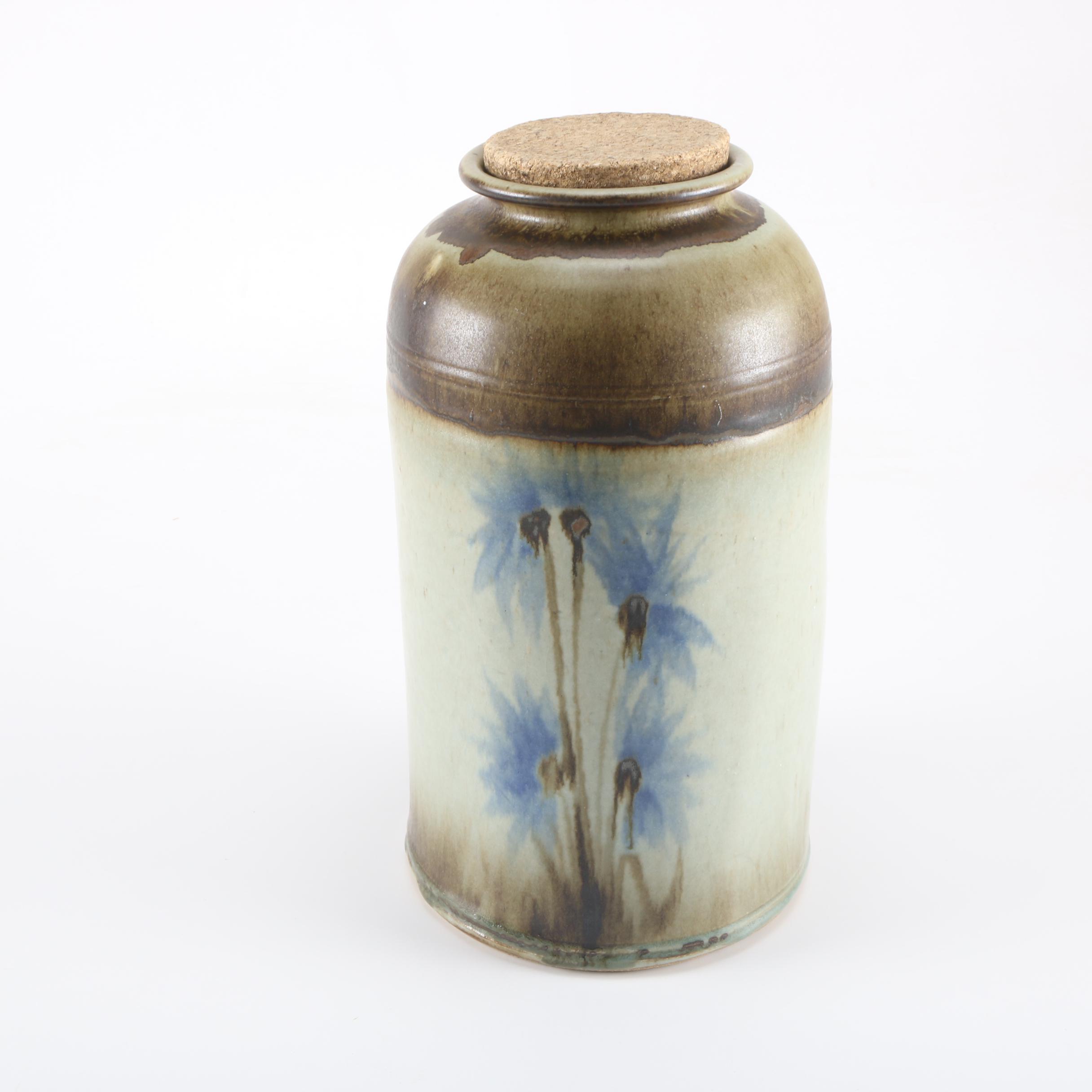 Grey and Brown Hand Thrown Storage Jar