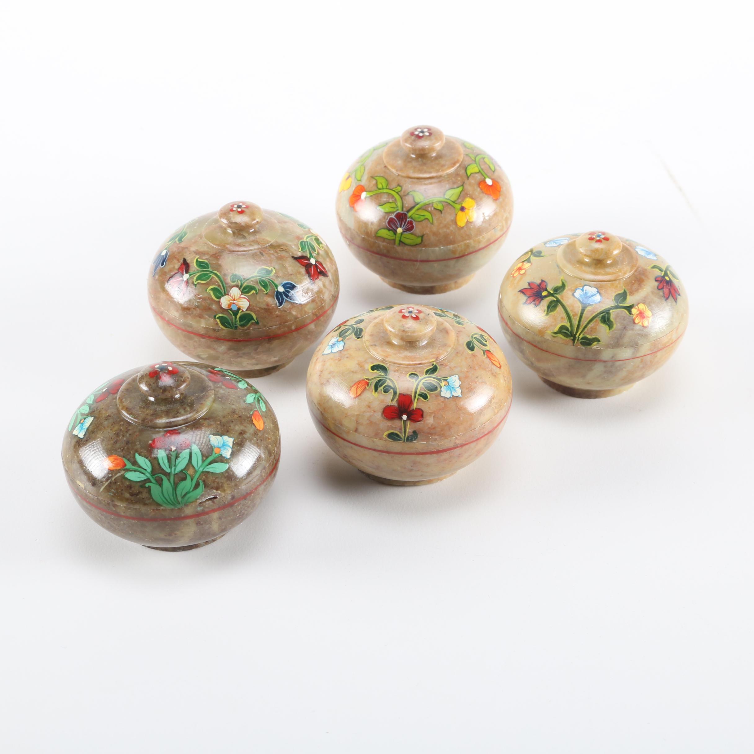 Hand-Painted Soapstone Jars With Lids