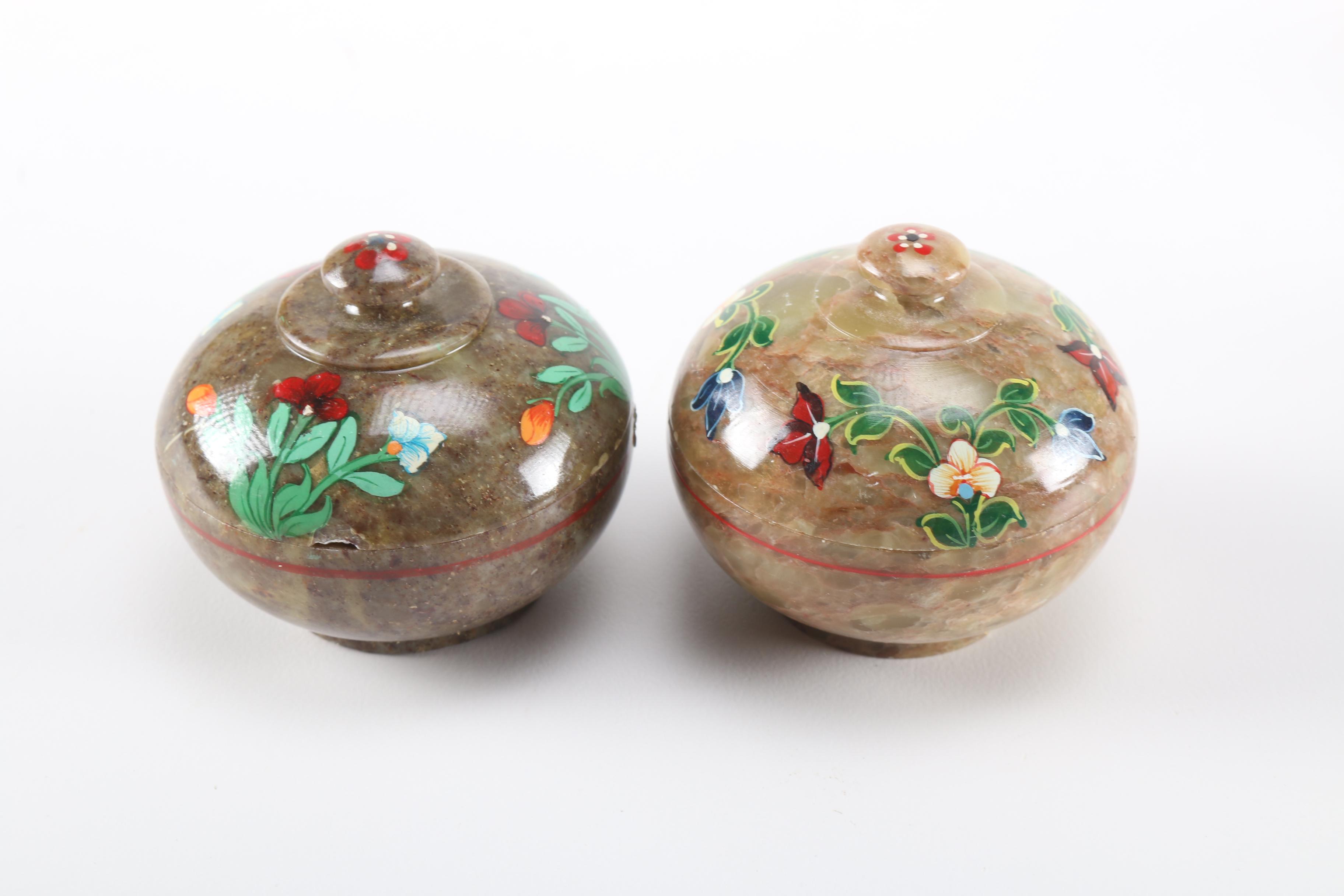 Hand-Painted Soapstone Jars With Lids