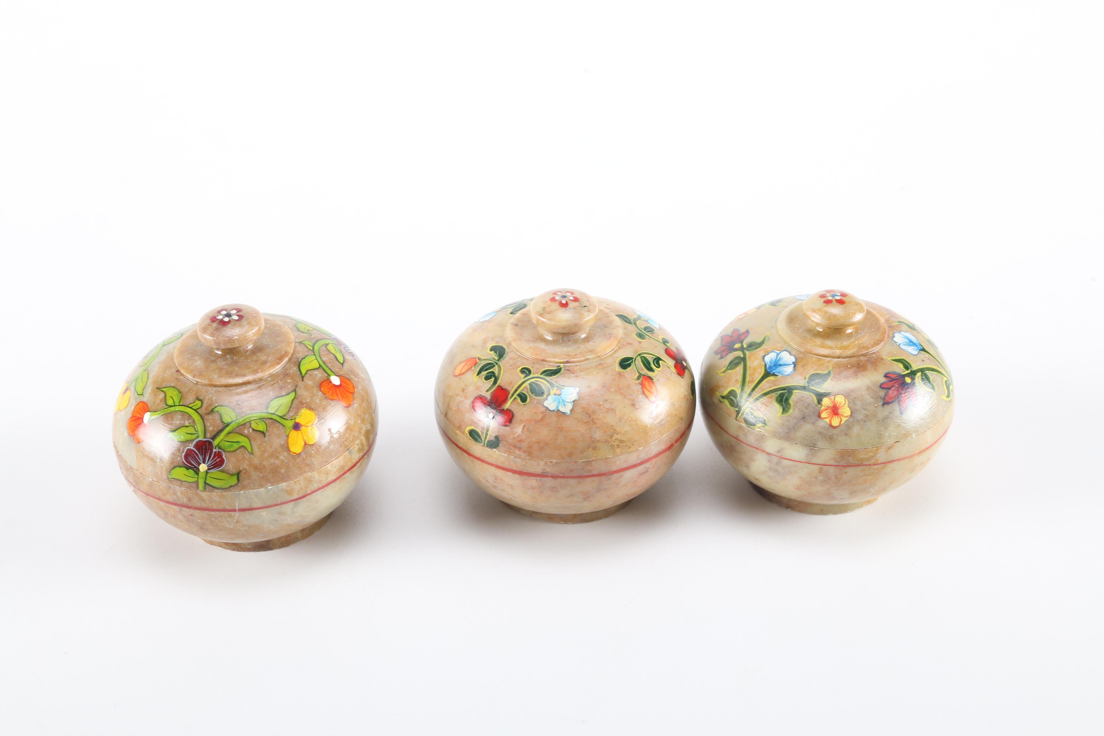 Hand-Painted Soapstone Jars With Lids