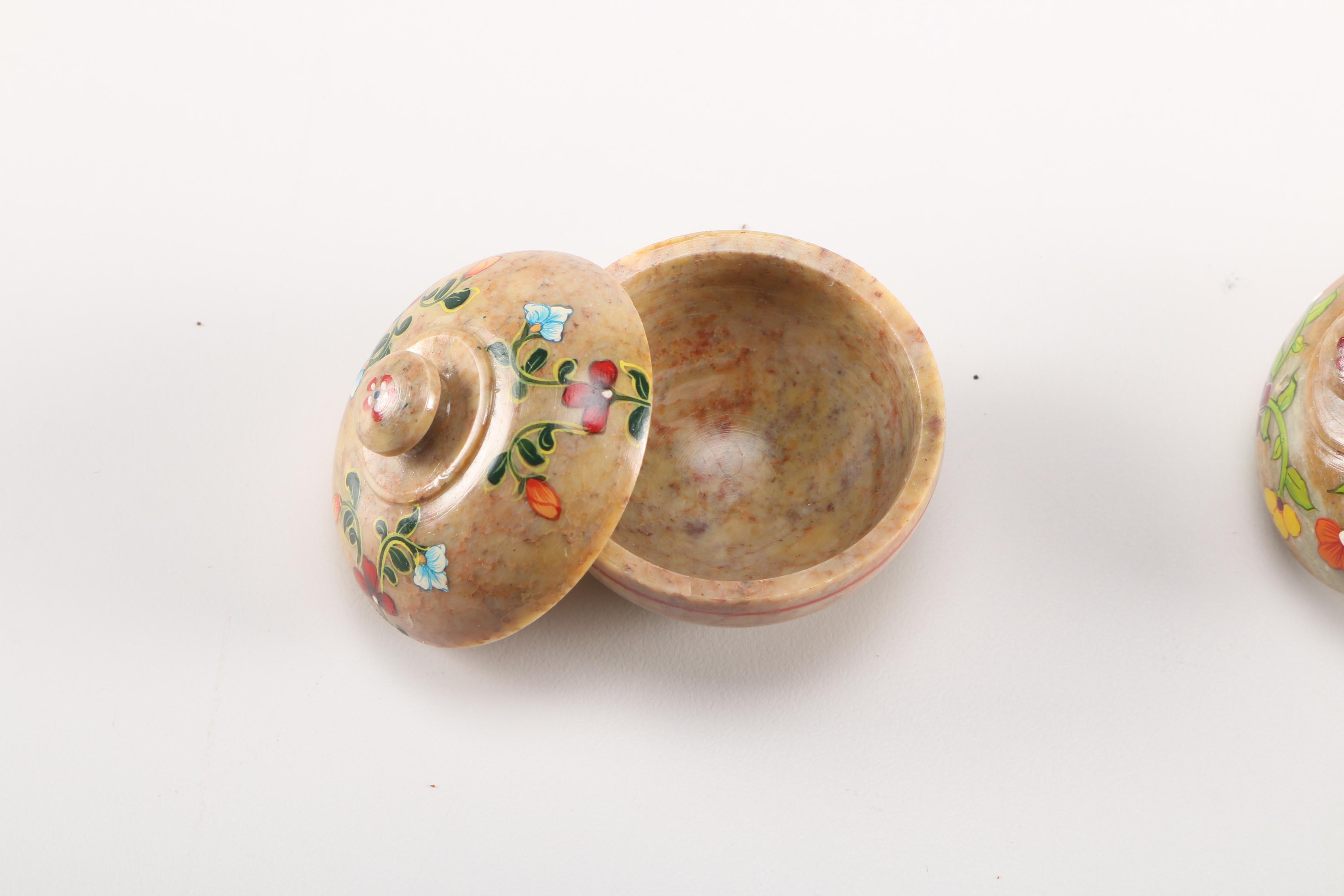 Hand-Painted Soapstone Jars With Lids