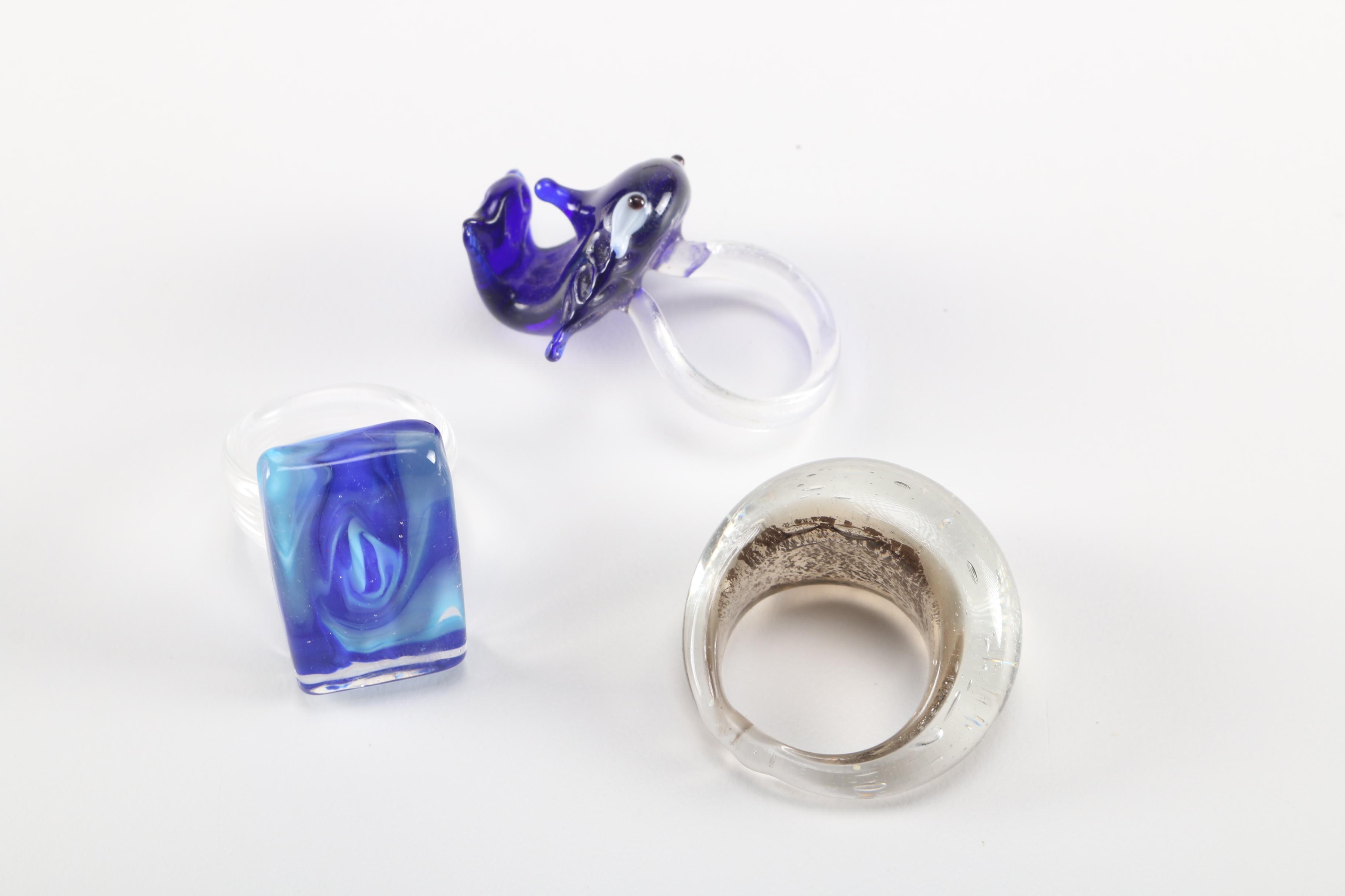 Colorful Costume Jewelry Featuring Murano Style Glass Rings