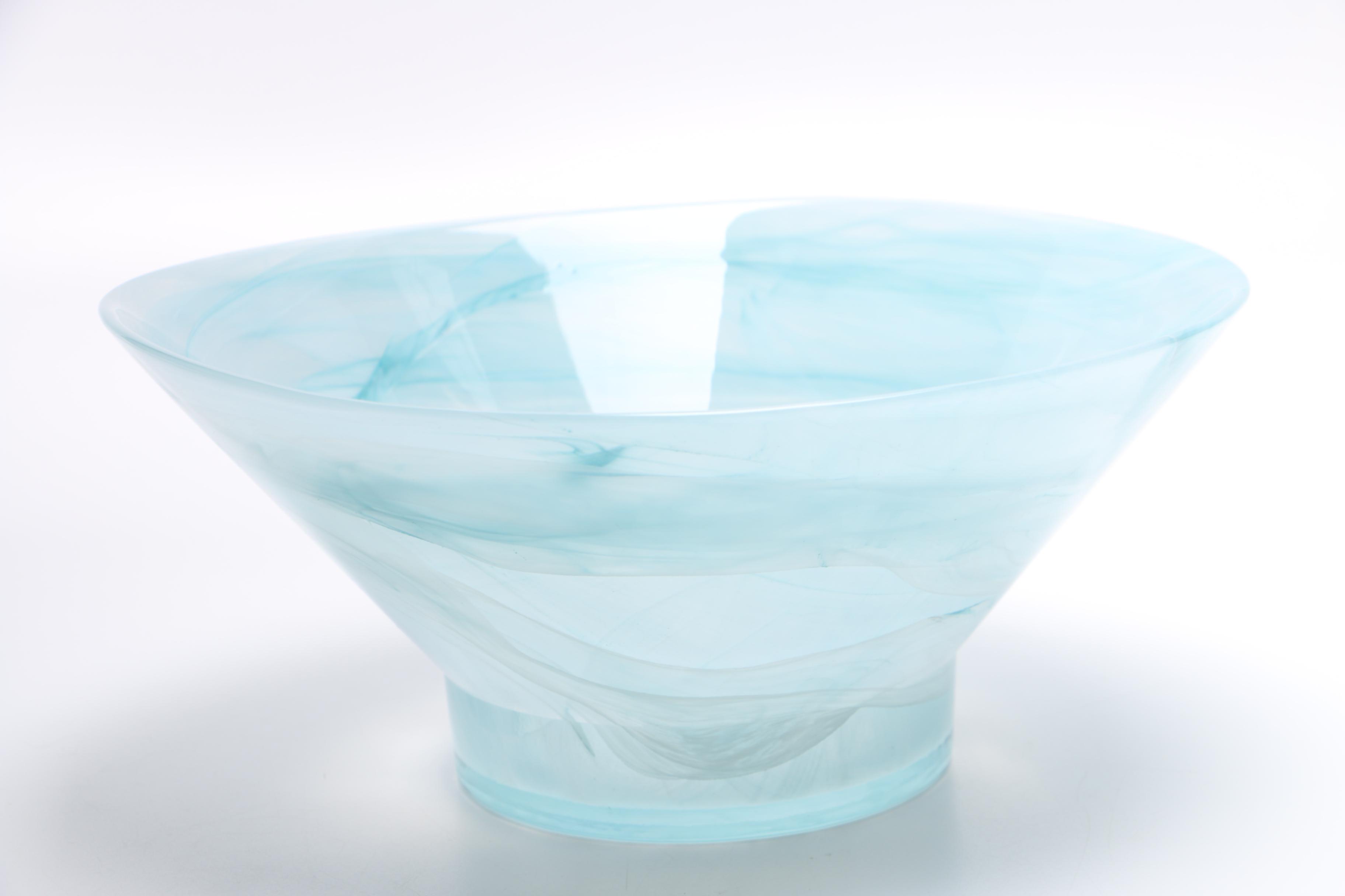 Handmade Blue Art Glass Bowl and Saucer