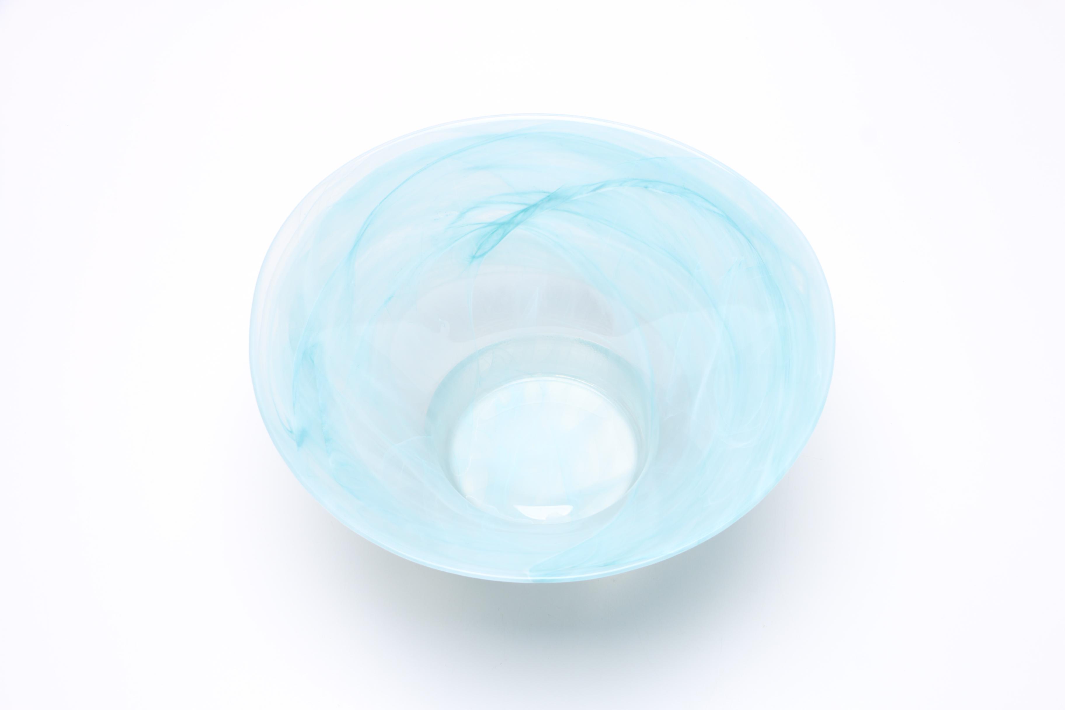 Handmade Blue Art Glass Bowl and Saucer