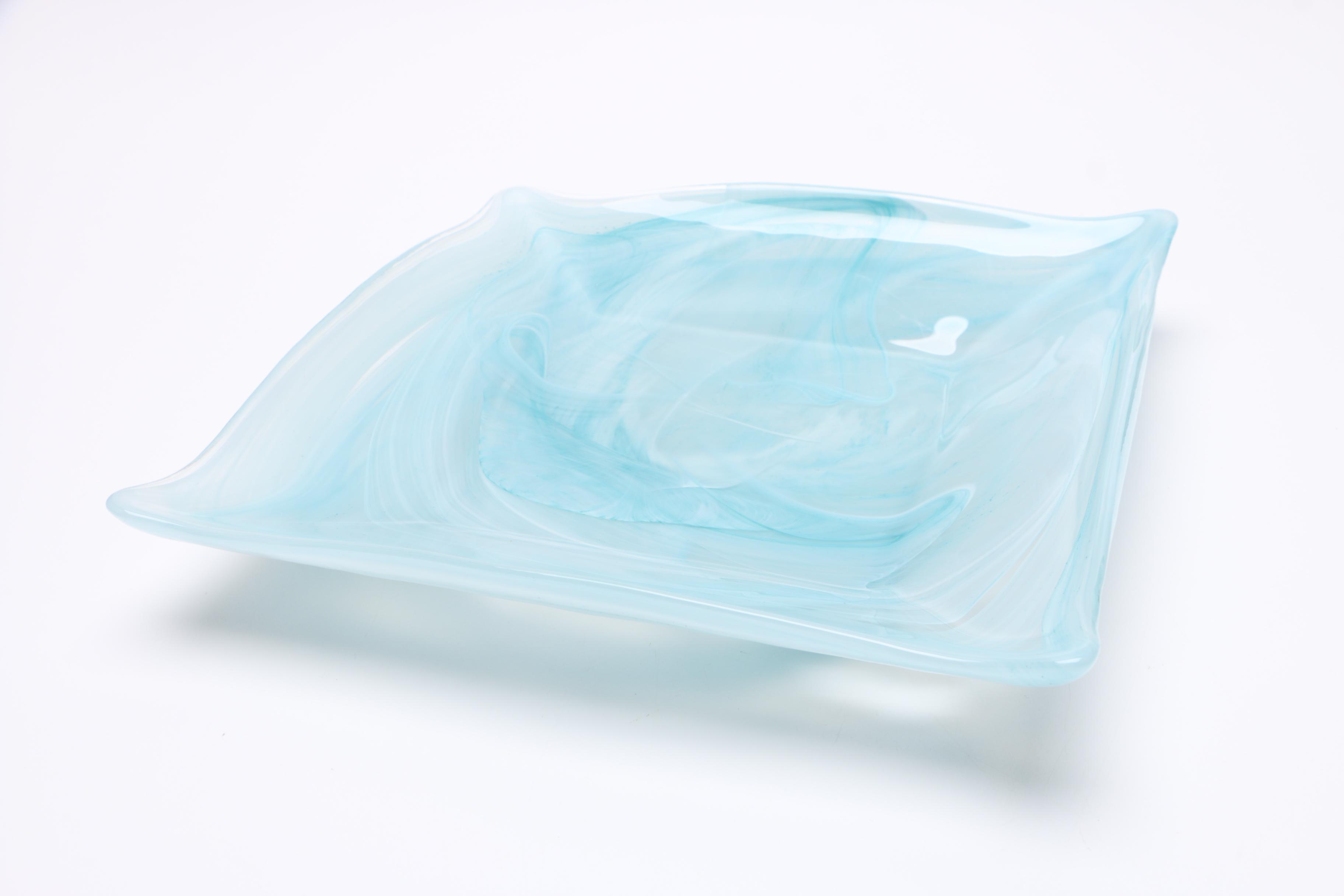 Handmade Blue Art Glass Bowl and Saucer