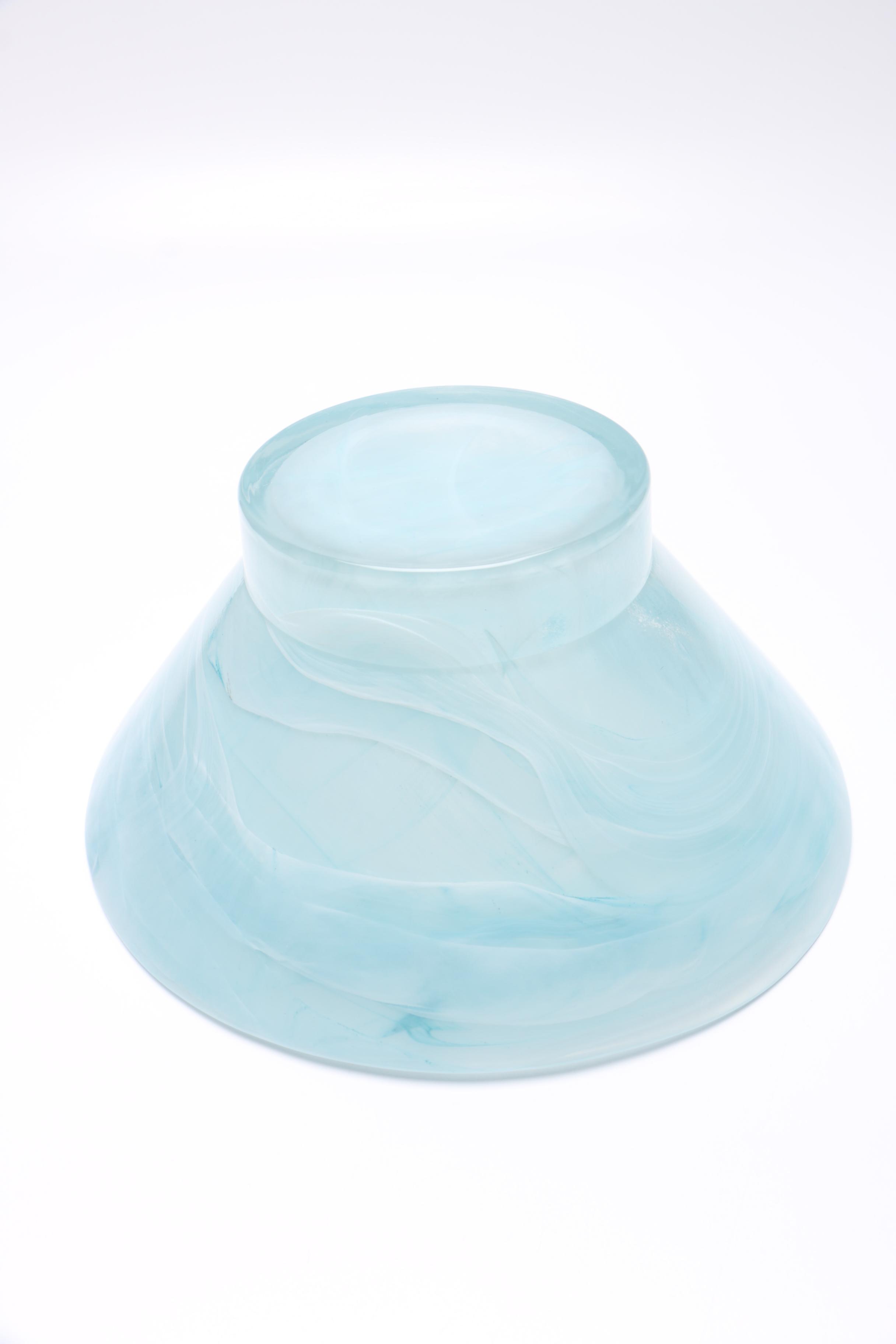Handmade Blue Art Glass Bowl and Saucer