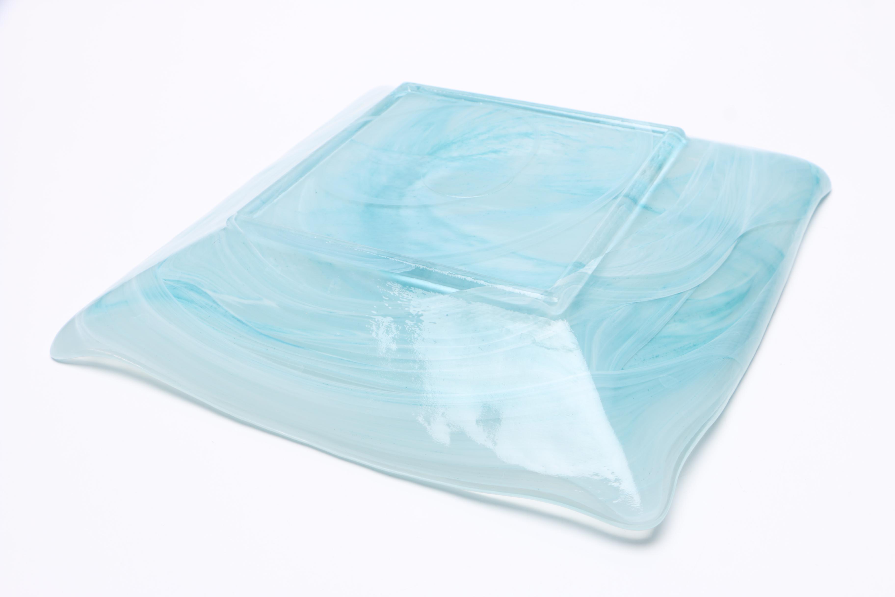 Handmade Blue Art Glass Bowl and Saucer