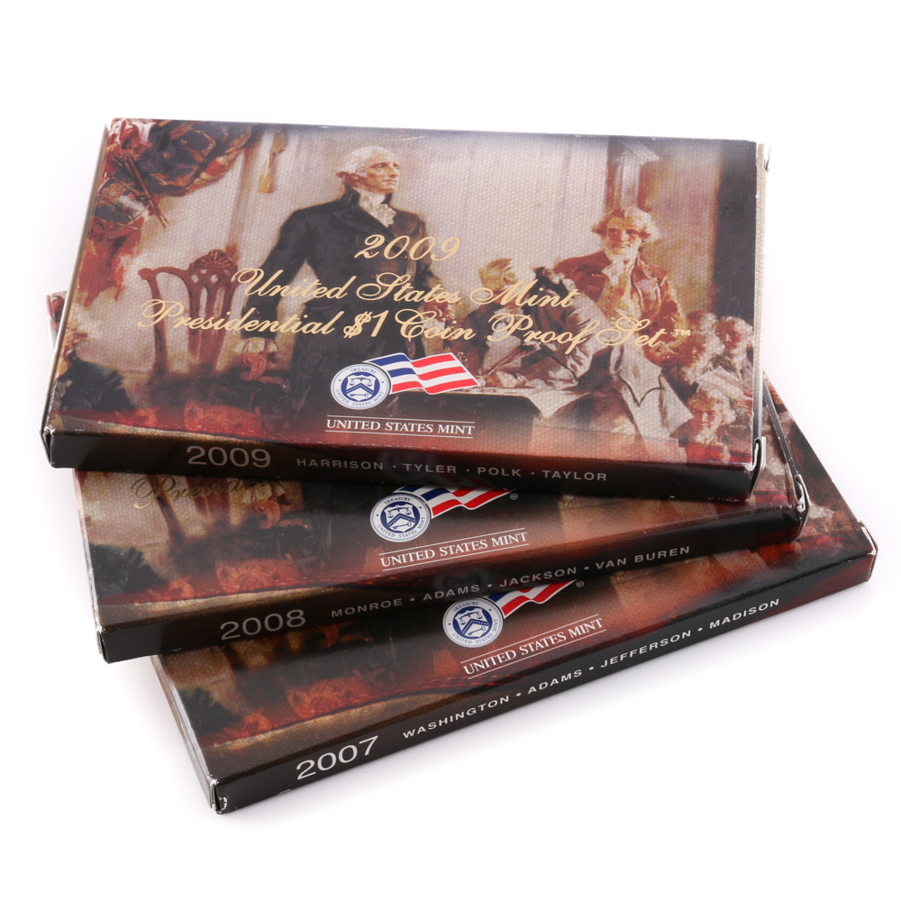 Three U.S. Mint Presidential Dollar Proof Sets