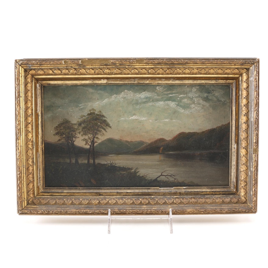 Framed Oil Painting on Board of a River