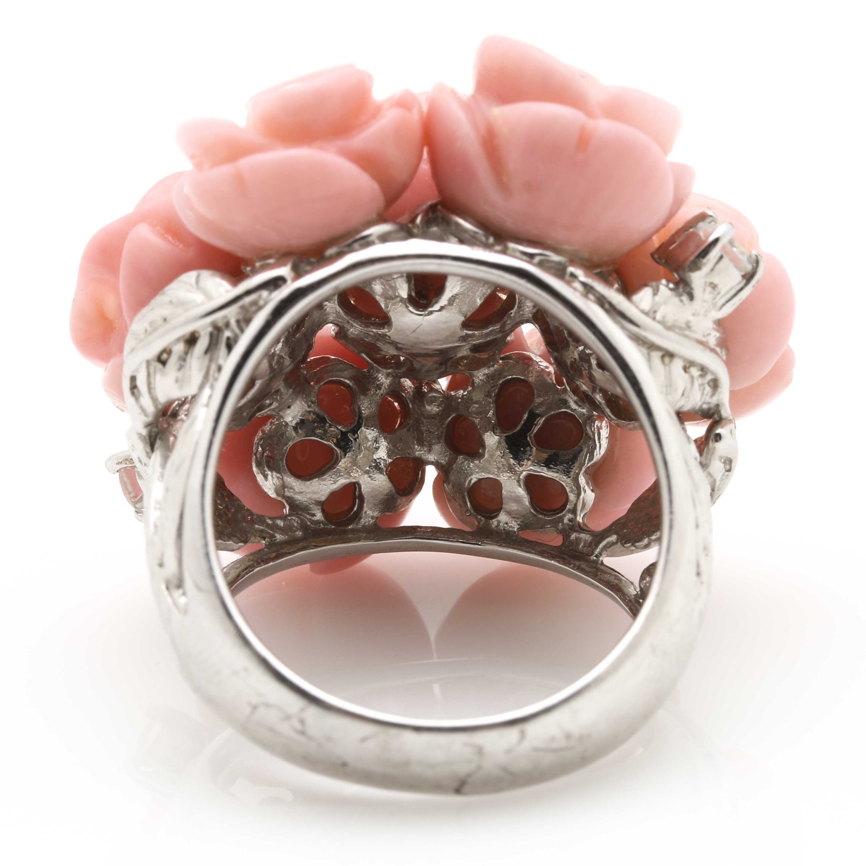 Sterling Silver Cubic Zirconia and Rose Shell Parure With Married Earrings