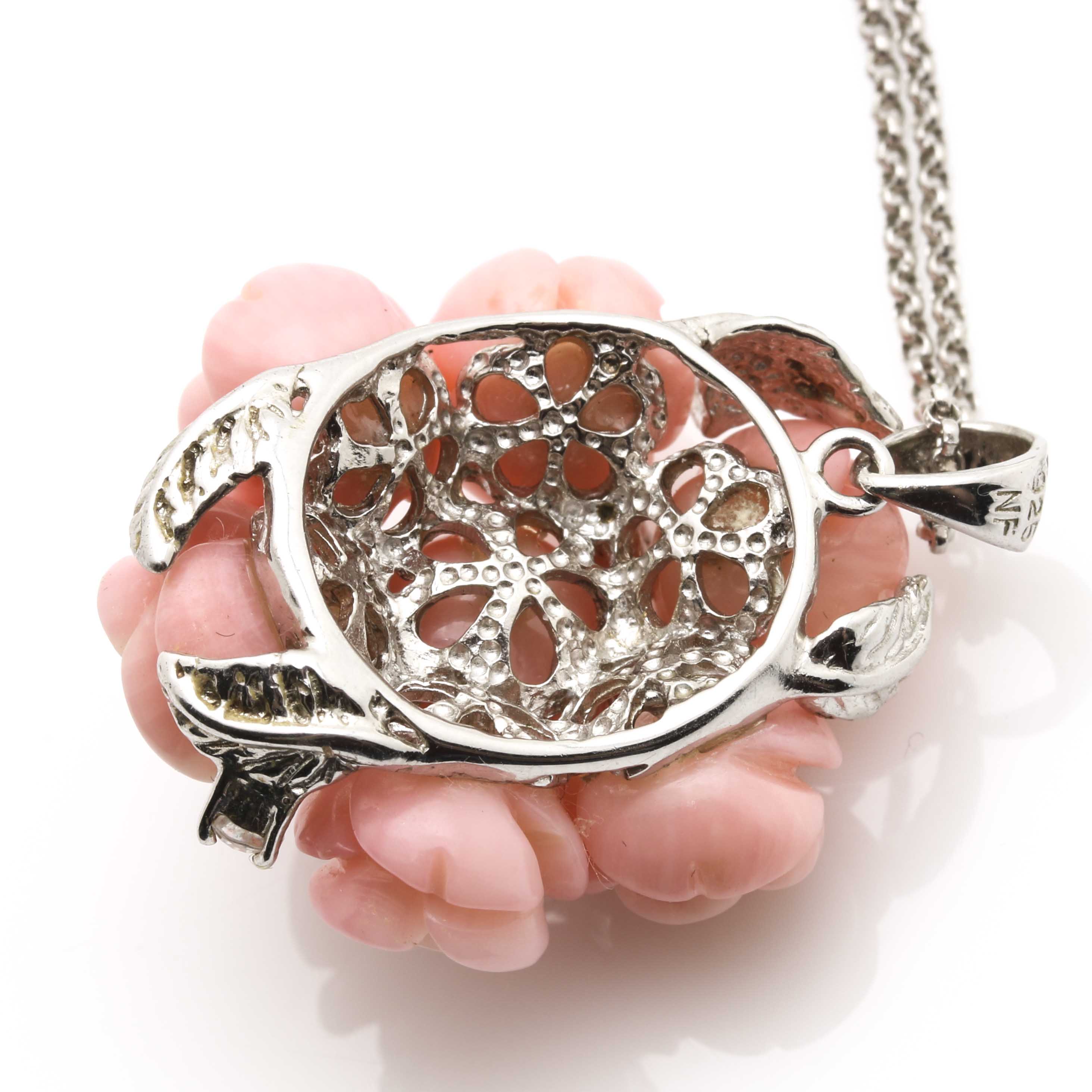 Sterling Silver Cubic Zirconia and Rose Shell Parure With Married Earrings