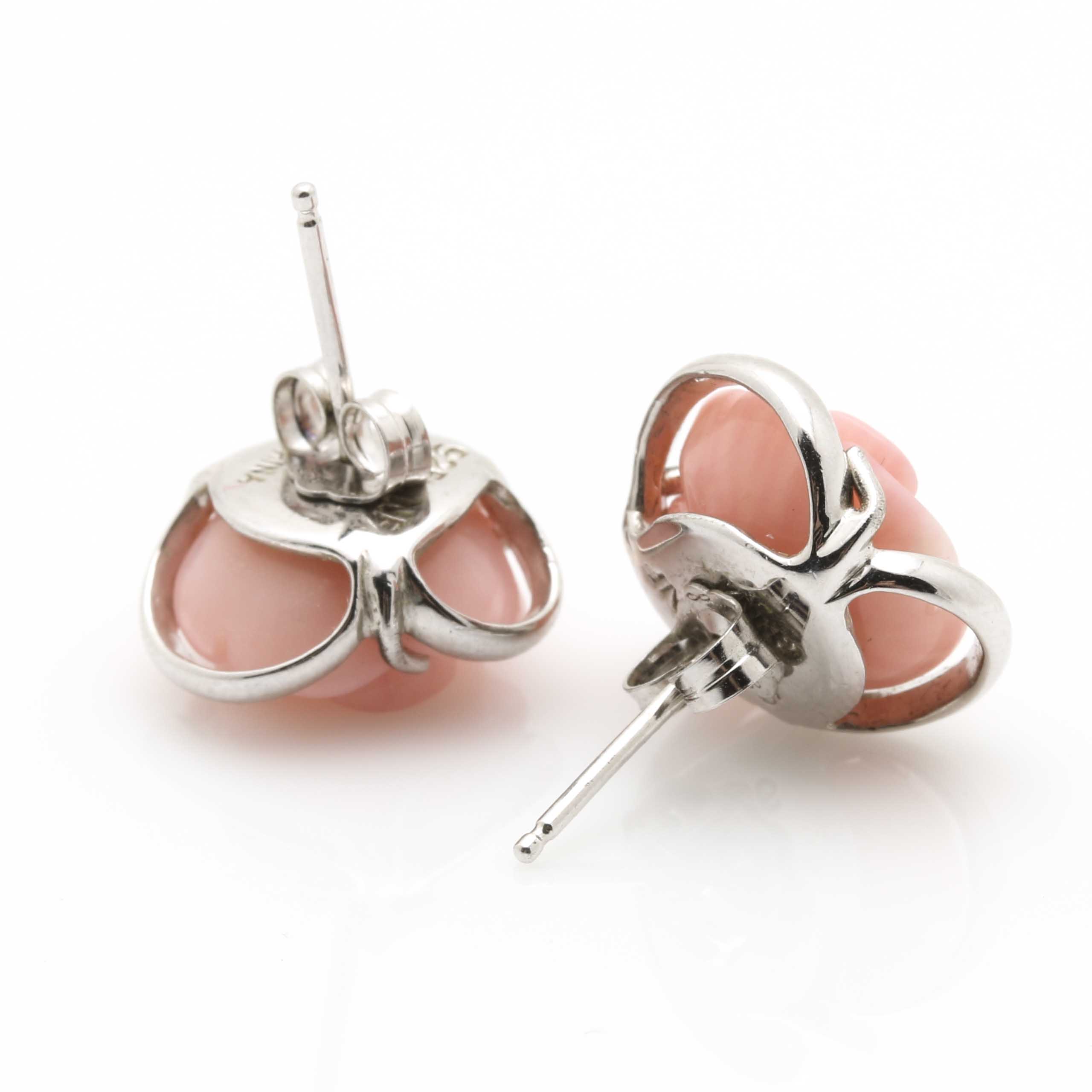 Sterling Silver Cubic Zirconia and Rose Shell Parure With Married Earrings