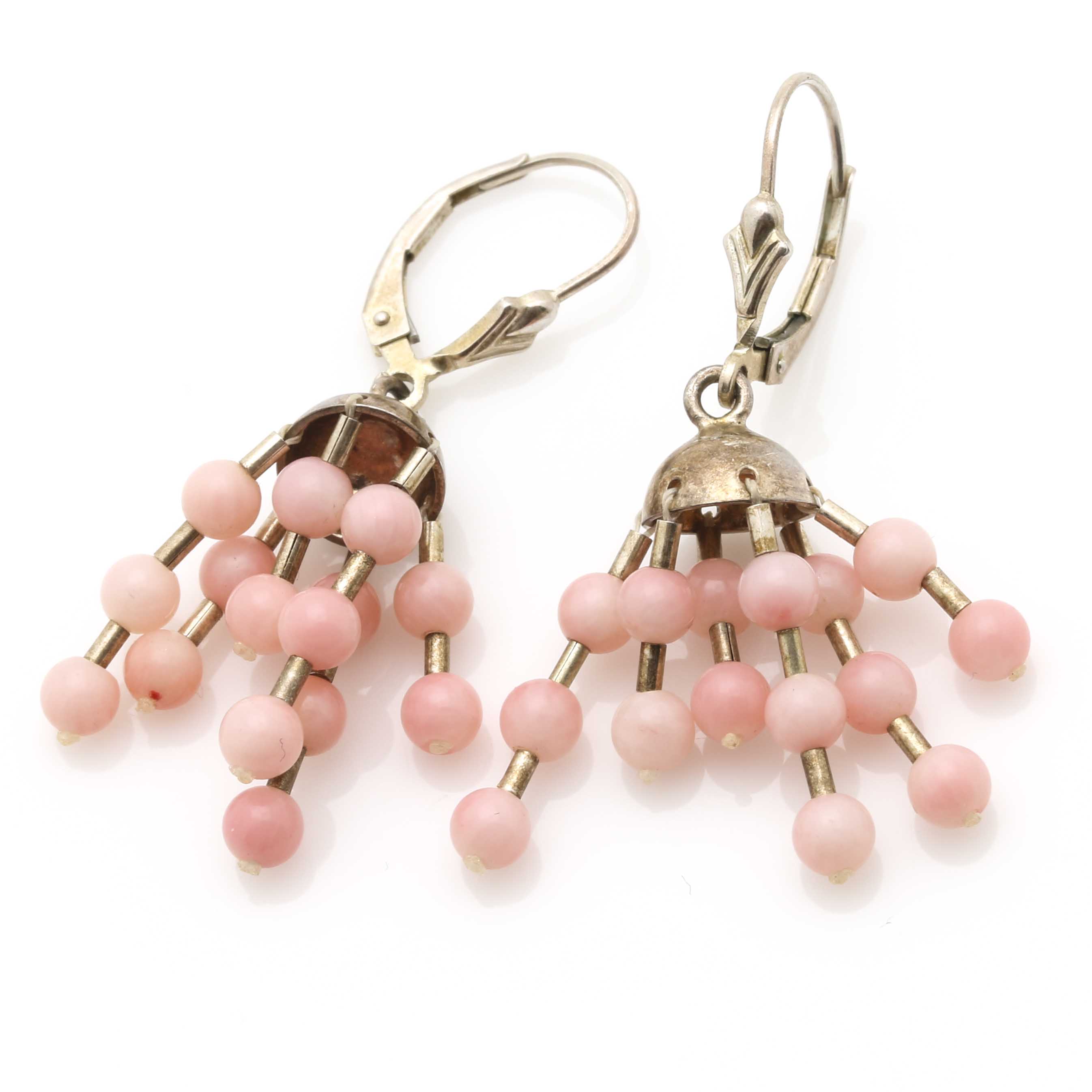 Sterling Silver Cubic Zirconia and Rose Shell Parure With Married Earrings