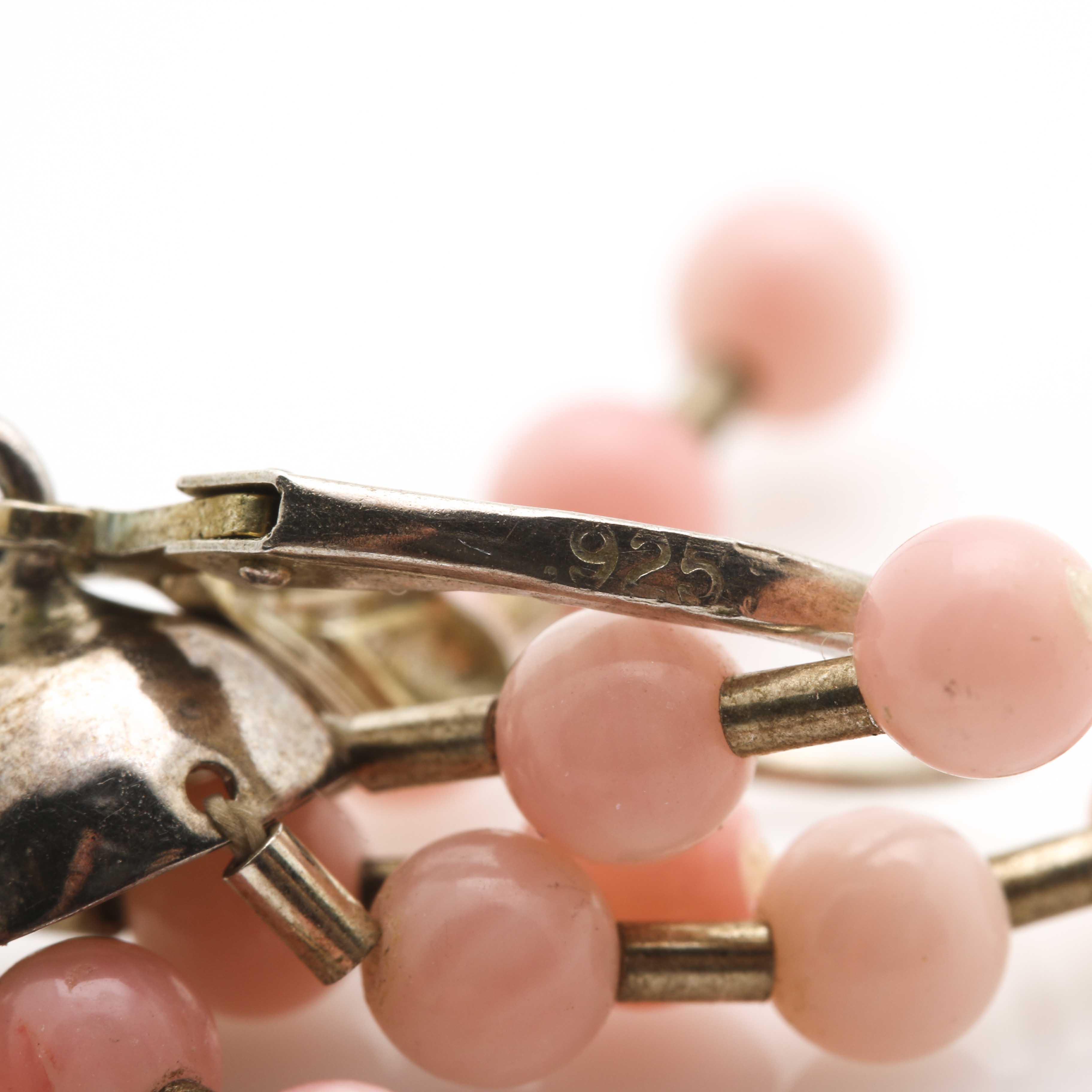 Sterling Silver Cubic Zirconia and Rose Shell Parure With Married Earrings