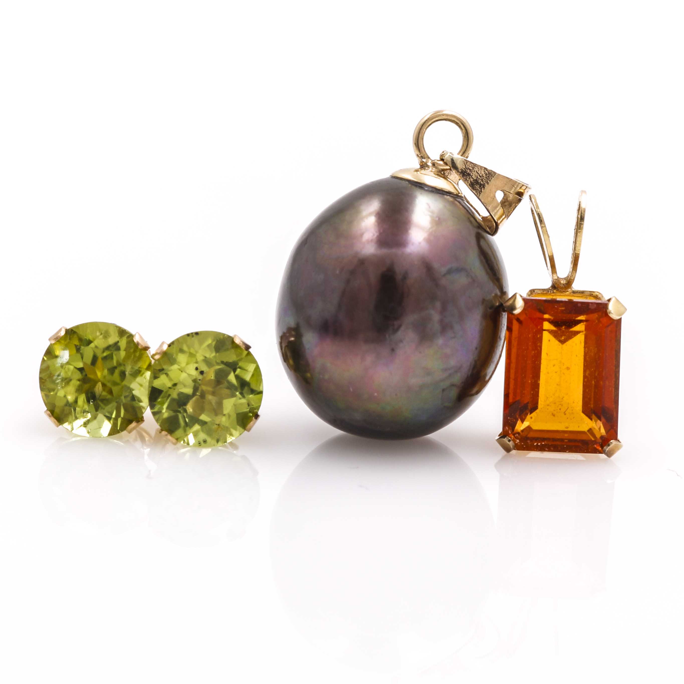 14K Yellow Gold Gemstone Pendants and Earrings