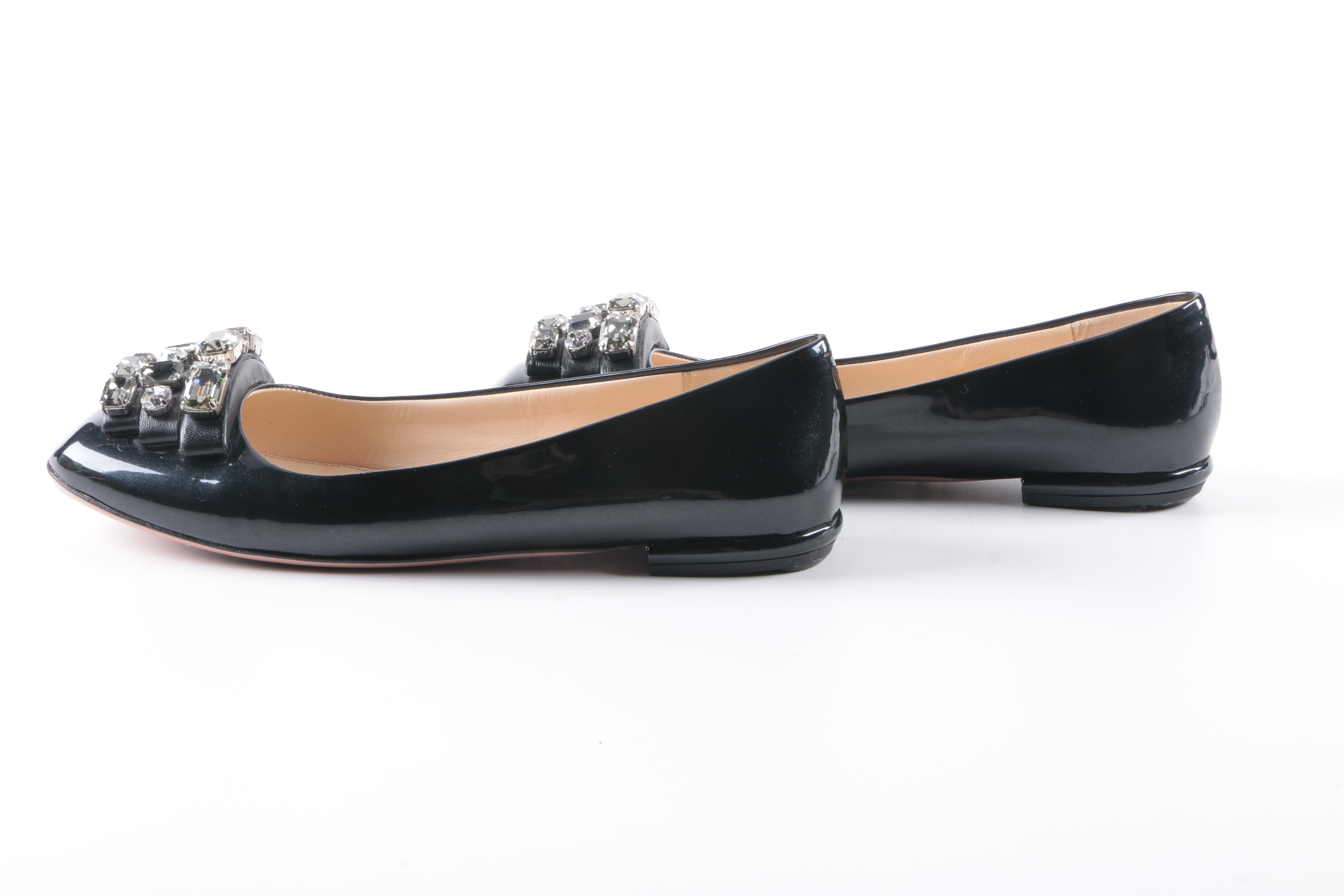 Prada Black Patent Leather Studded Flats