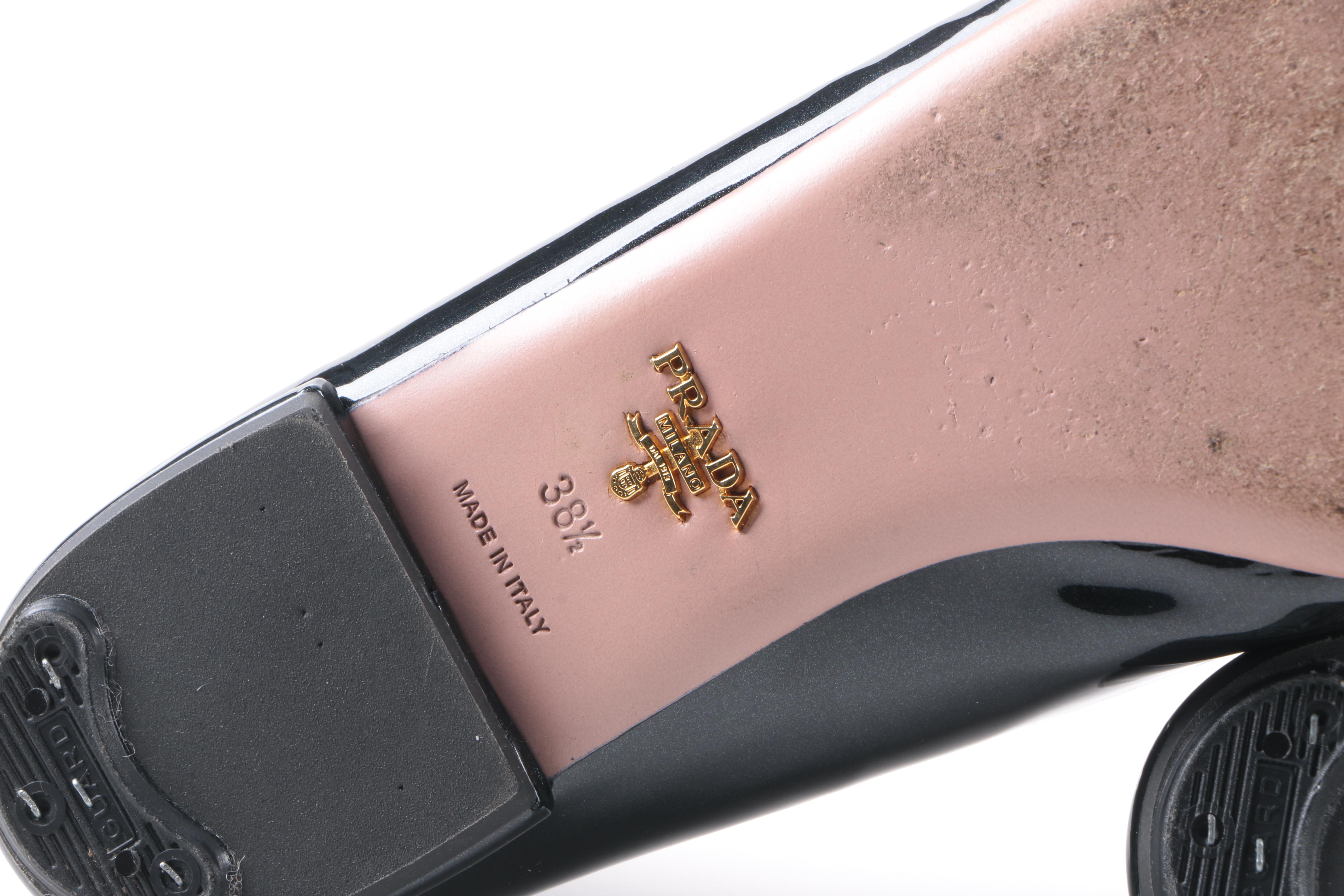 Prada Black Patent Leather Studded Flats