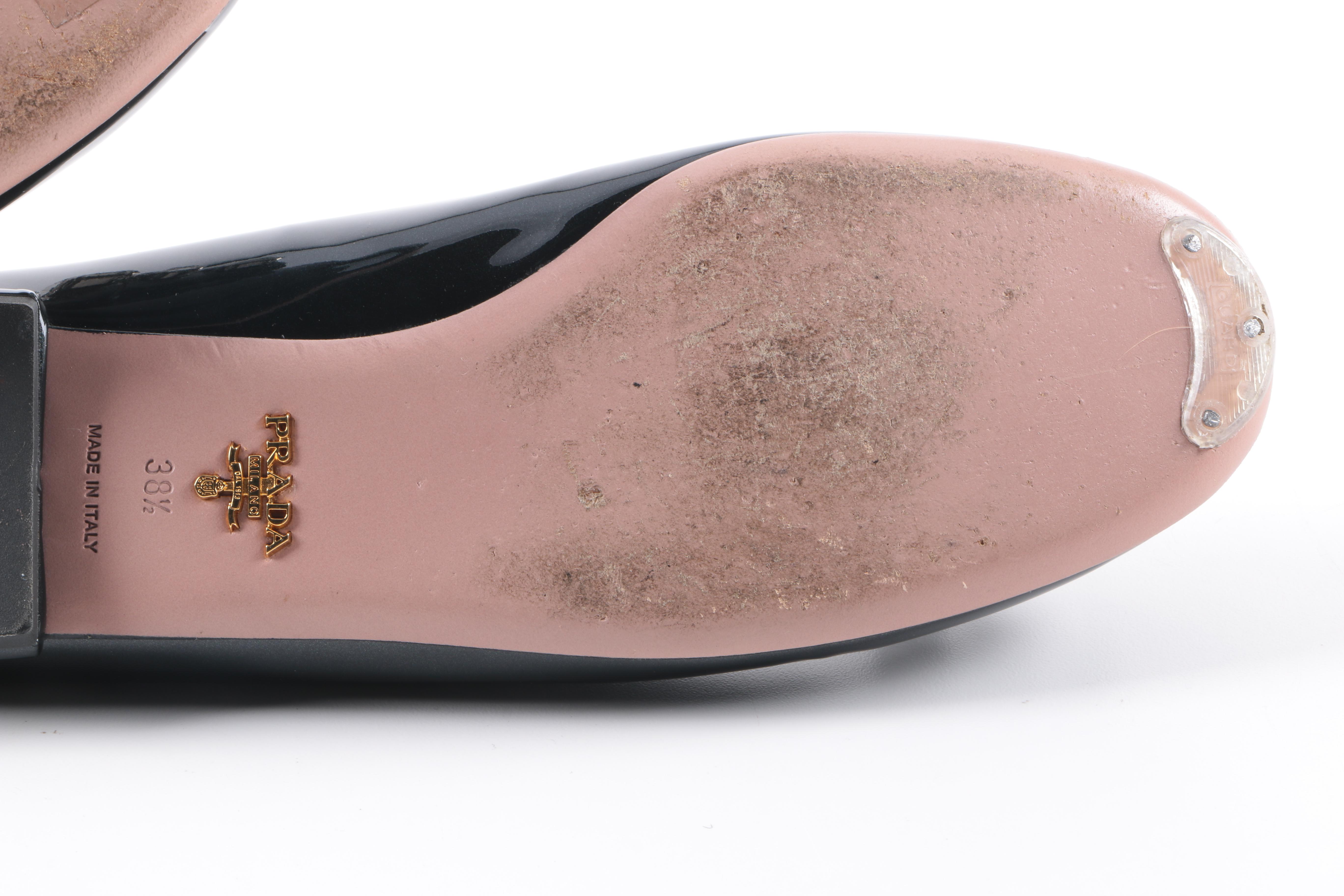 Prada Black Patent Leather Studded Flats