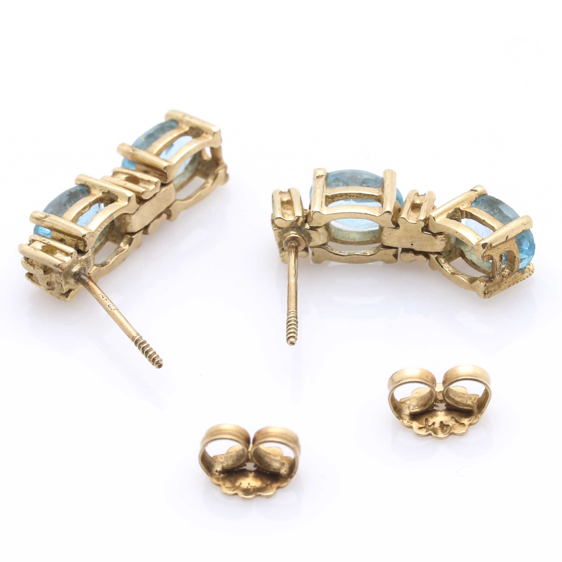 14K Yellow Gold Blue Topaz and Diamond Earrings