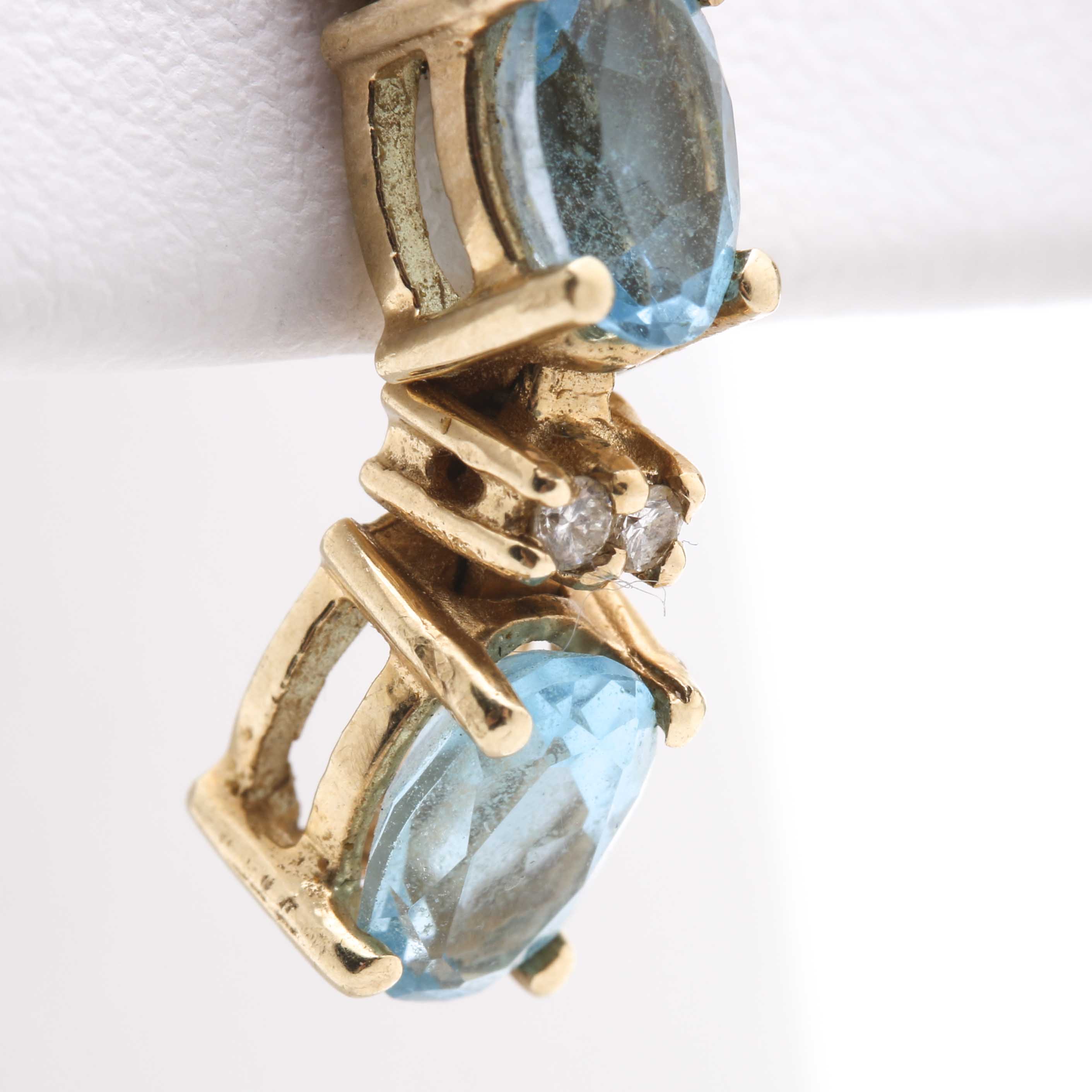 14K Yellow Gold Blue Topaz and Diamond Earrings