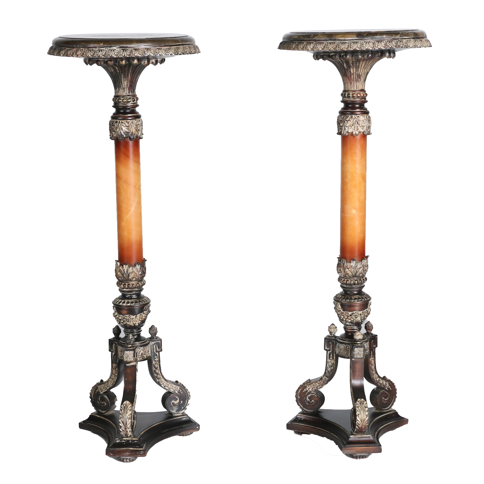 Pair of Marble Top Pedestal Plant Stands