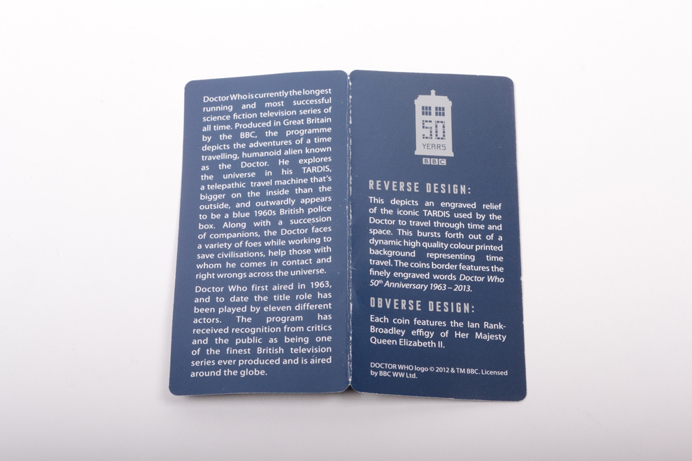 2013 Nieu Dr. Who 50th Anniversary Two Dollar Silver Coin with TARDIS