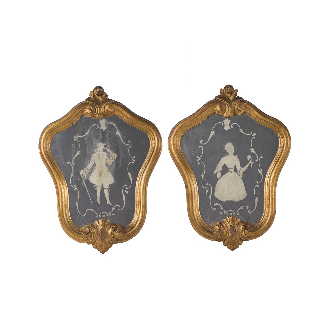 Antique Ornate Wall Mirrors With Figural Silhouettes