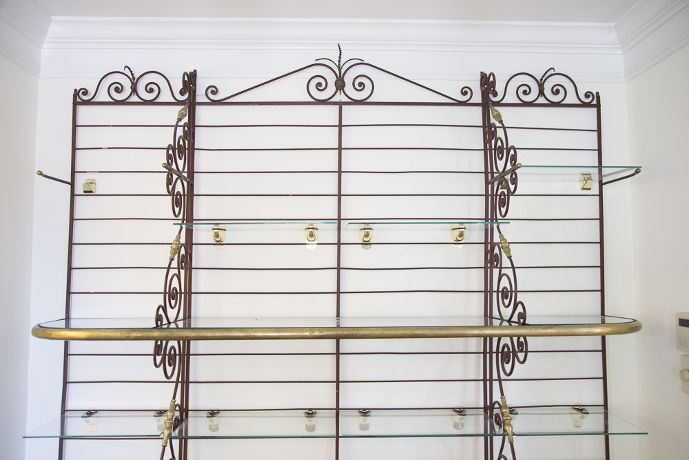 Two-Tone Metal and Glass Display Shelving Unit