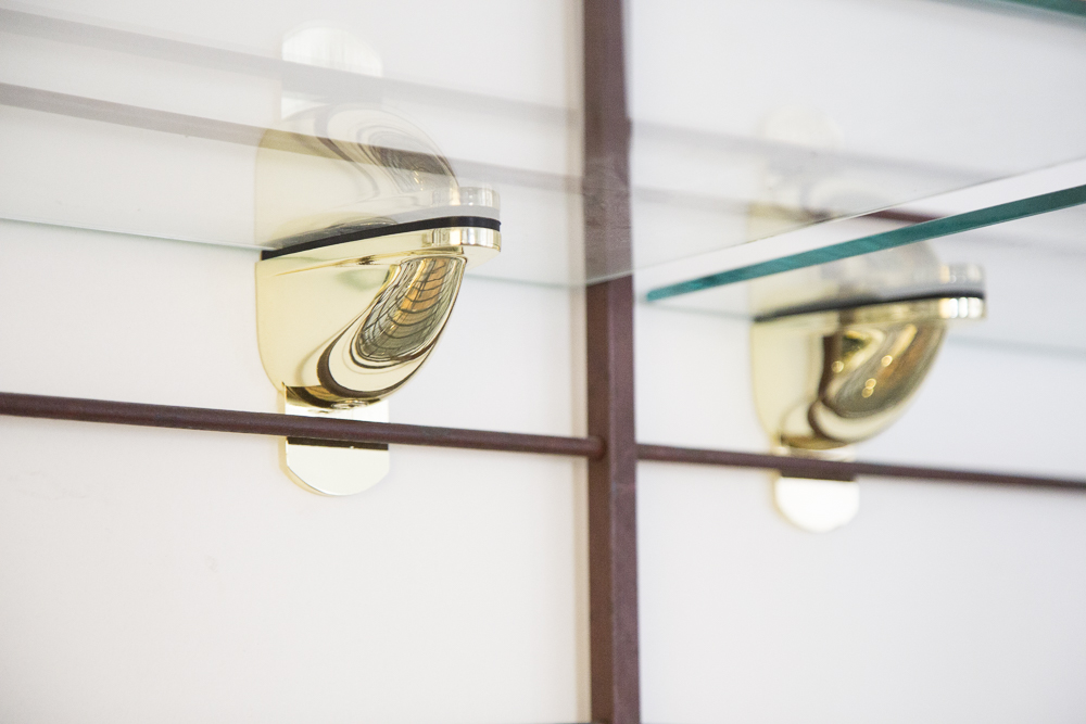 Two-Tone Metal and Glass Display Shelving Unit