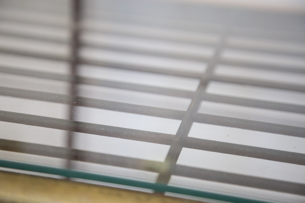 Two-Tone Metal and Glass Display Shelving Unit