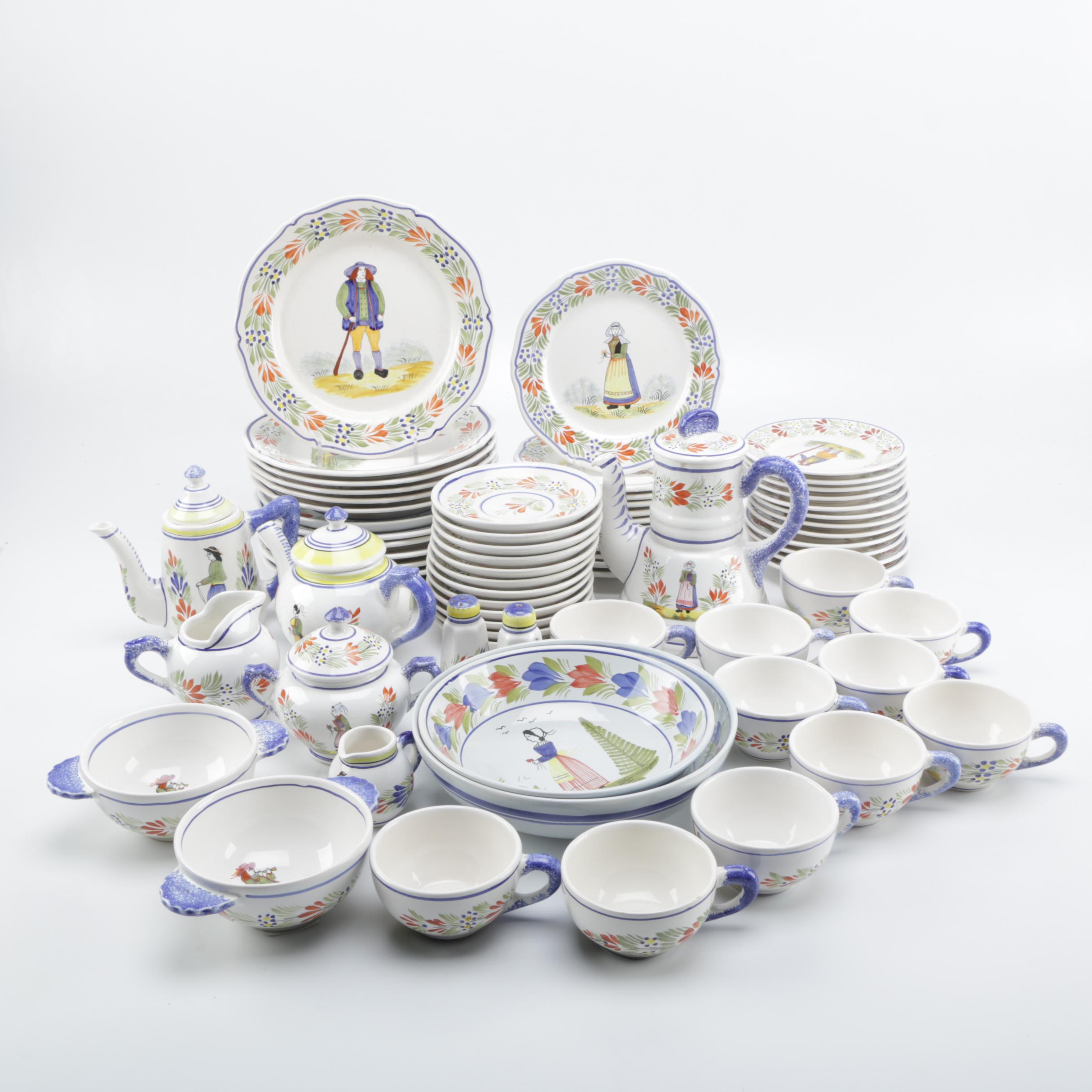Henriot Quimper Ceramic Hand-Painted Dinnerware Set