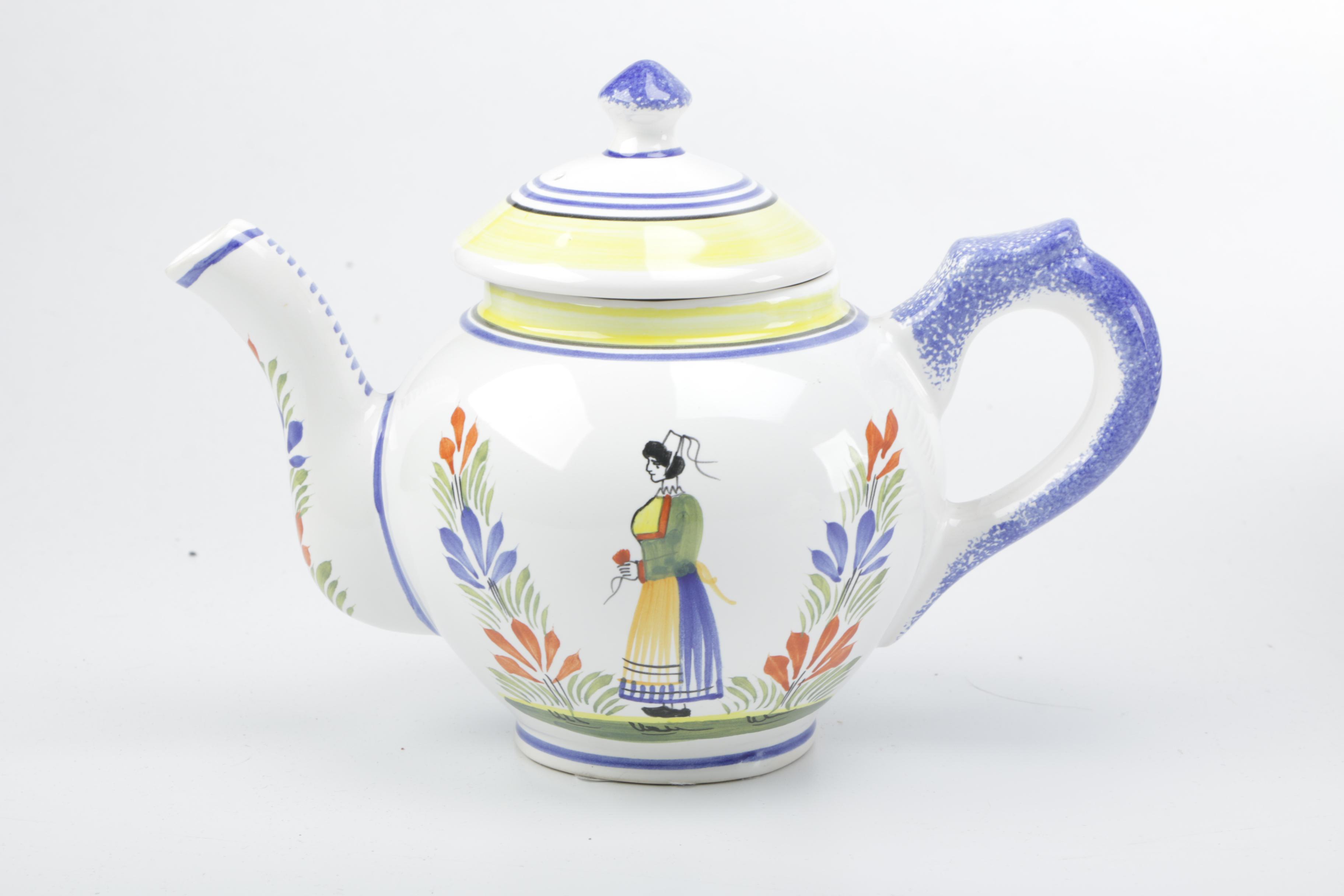 Henriot Quimper Ceramic Hand-Painted Dinnerware Set