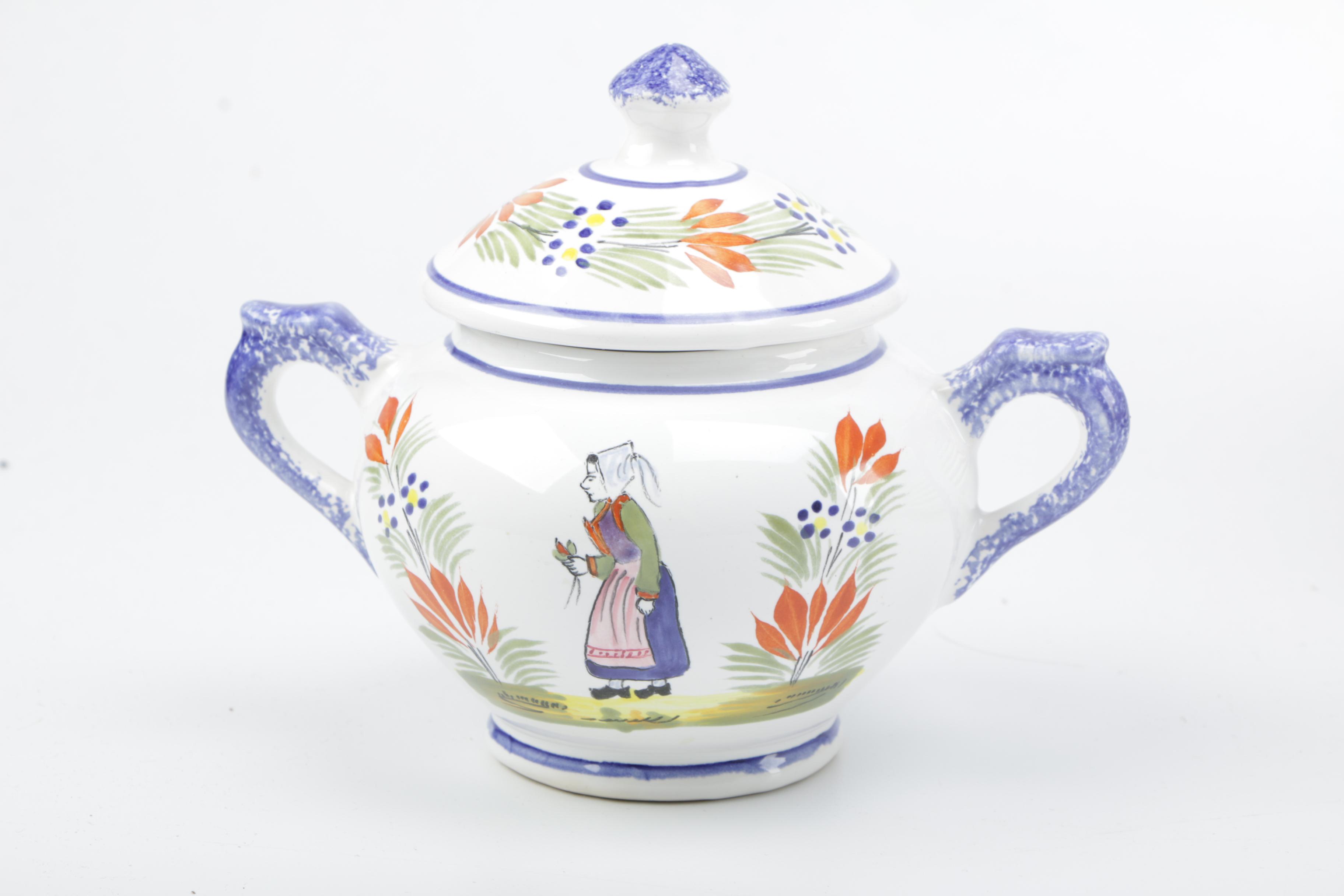 Henriot Quimper Ceramic Hand-Painted Dinnerware Set