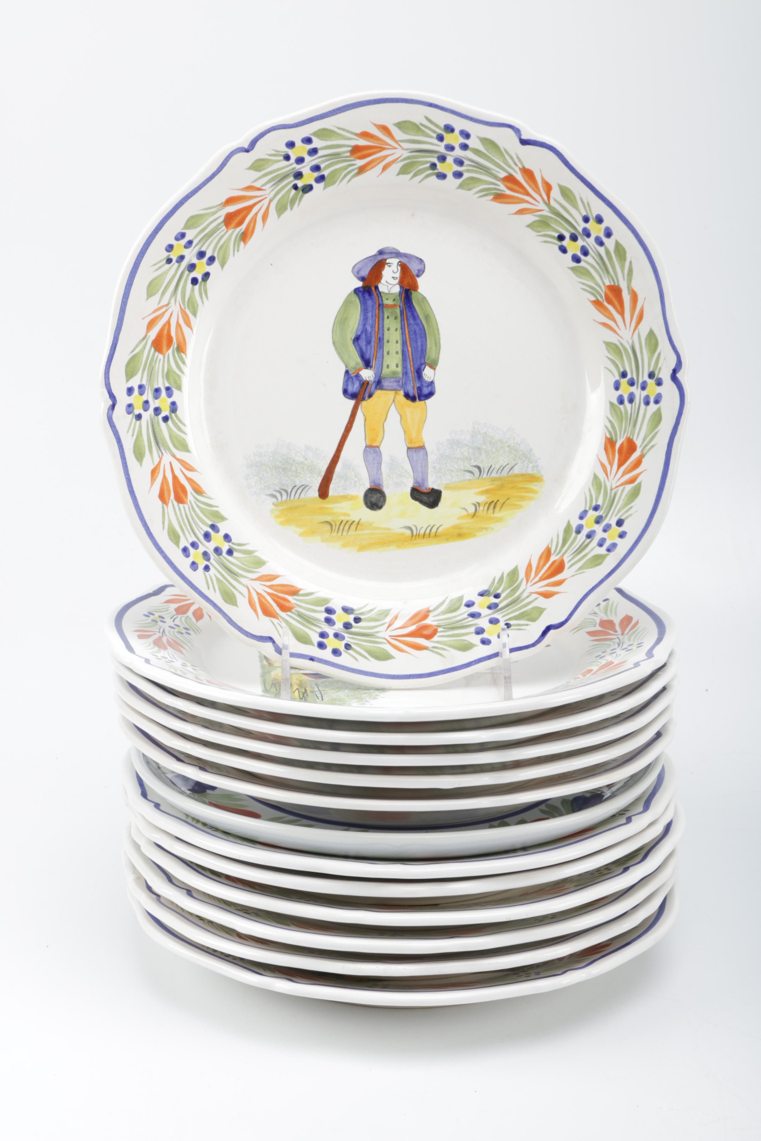 Henriot Quimper Ceramic Hand-Painted Dinnerware Set