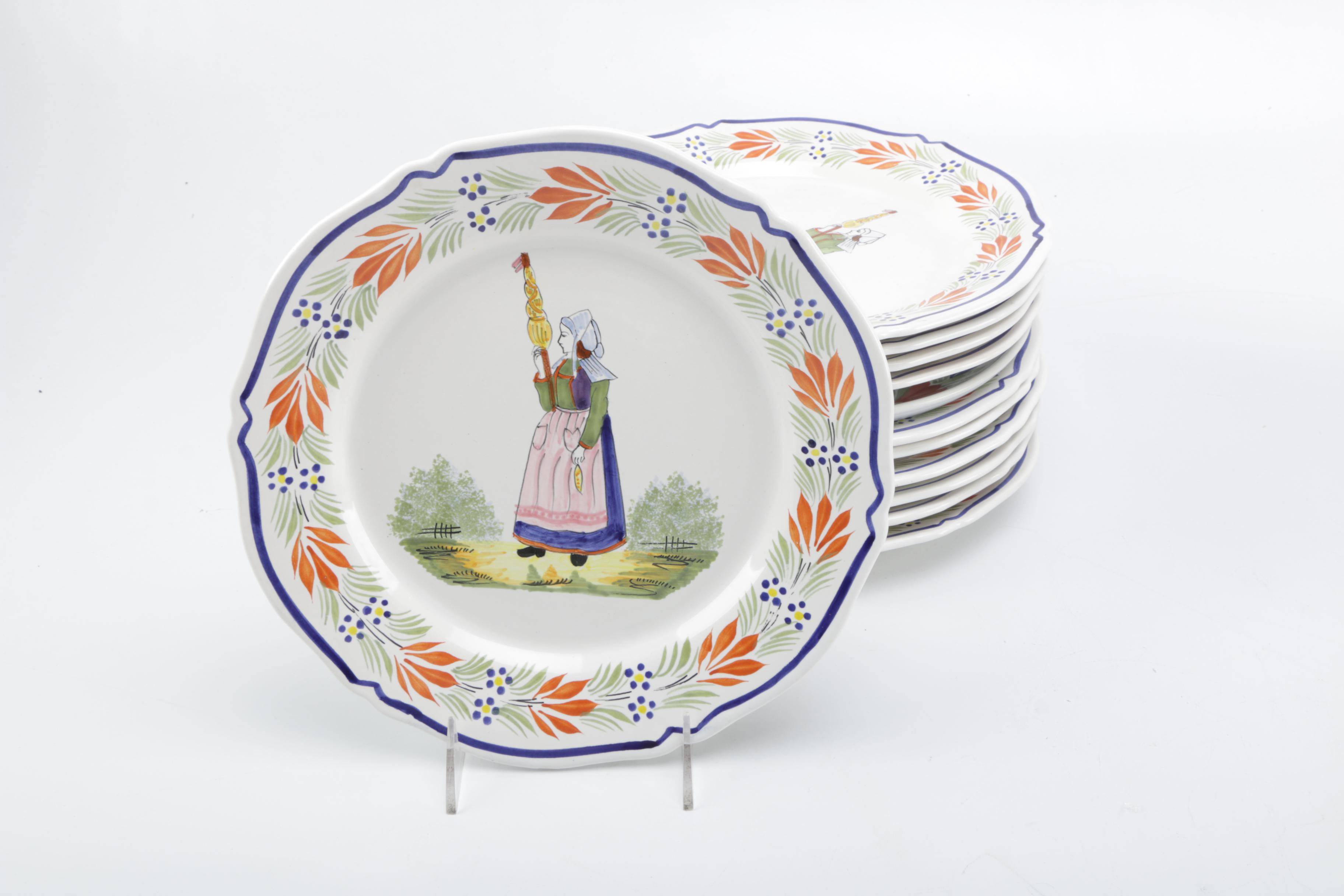 Henriot Quimper Ceramic Hand-Painted Dinnerware Set