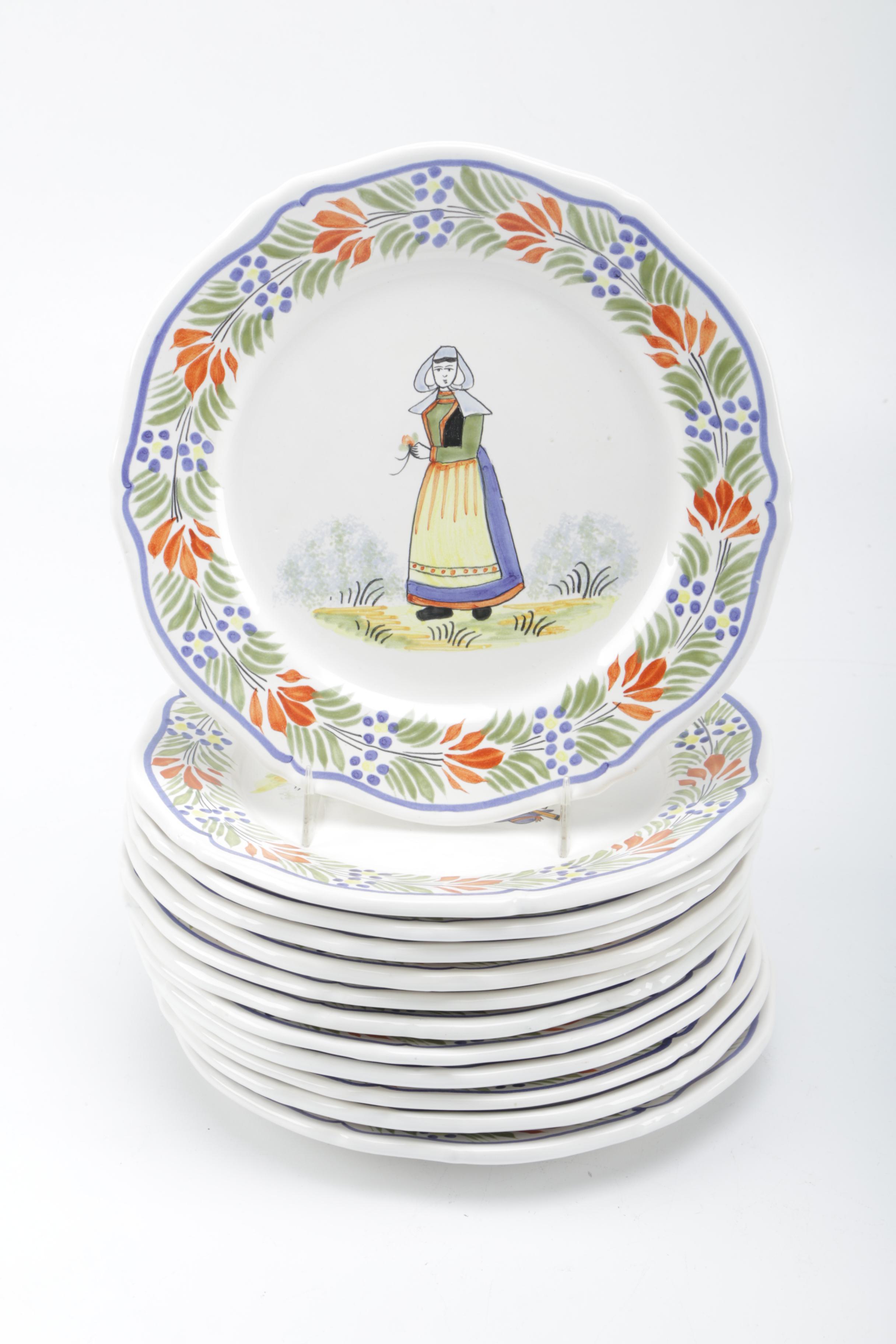 Henriot Quimper Ceramic Hand-Painted Dinnerware Set